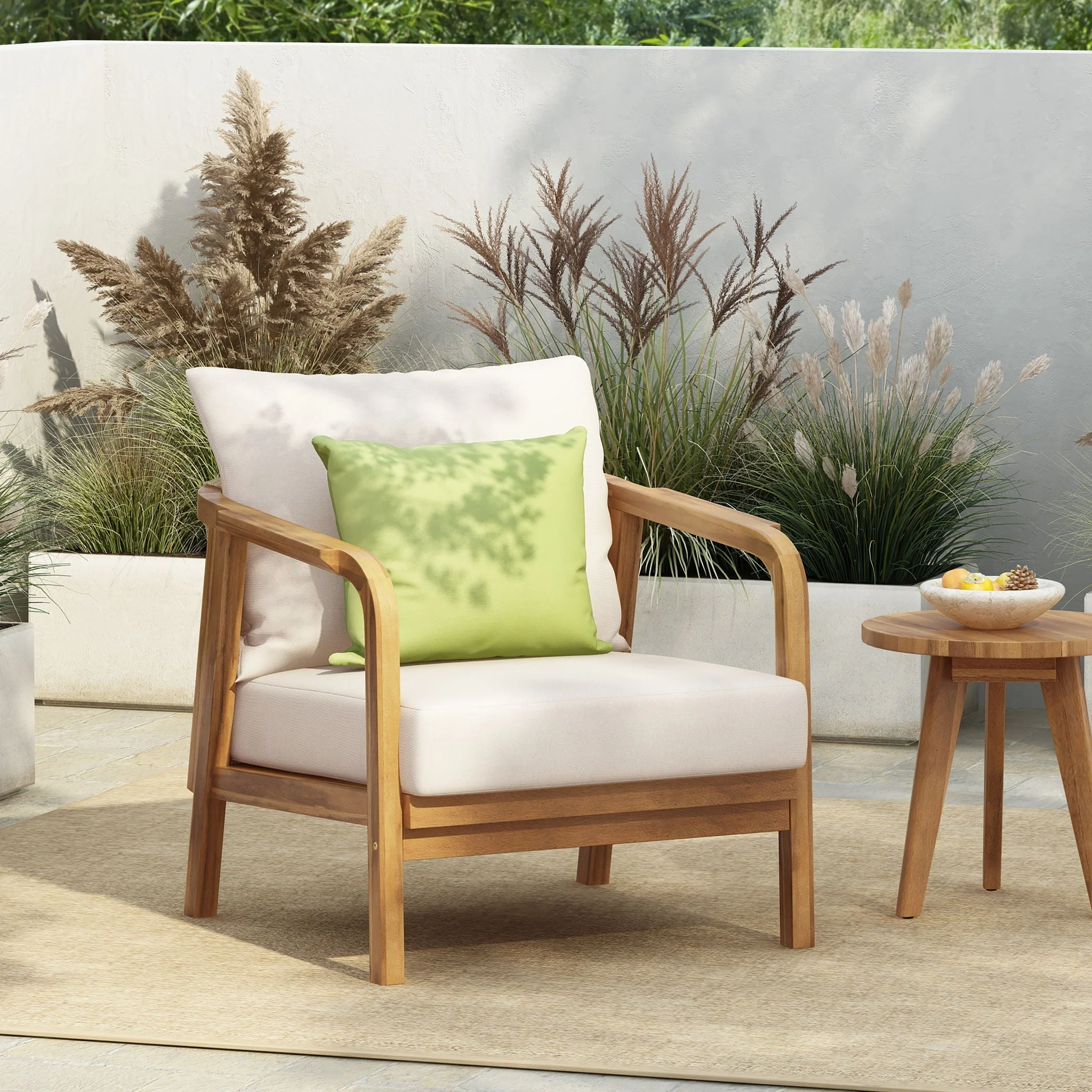 Outdoor Lounge Chair With Woven Backrest, Solid Wood Frame, Comfortable Cushions - Image 8