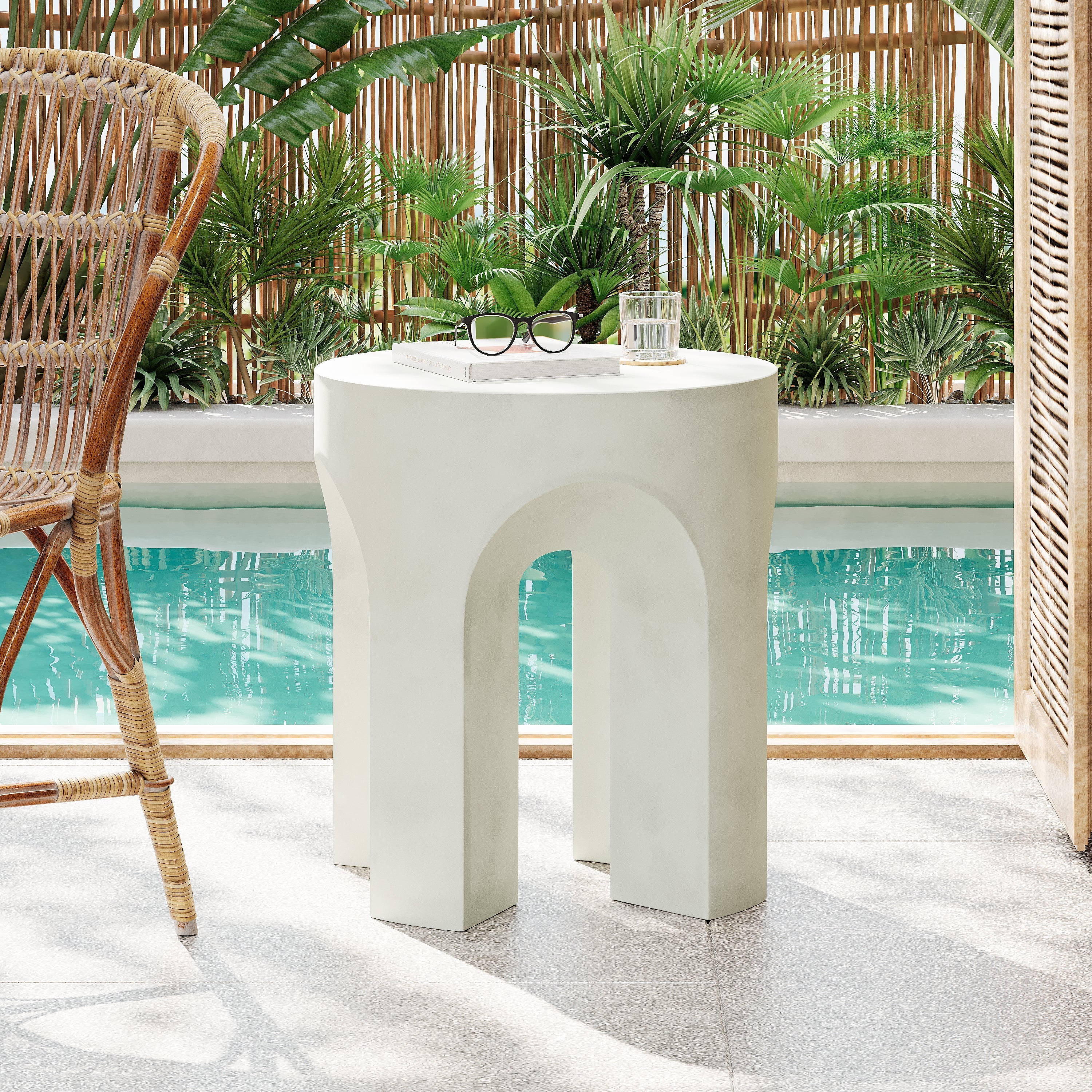 Outdoor MGO Round Top Side Table in Antique White - Image 2