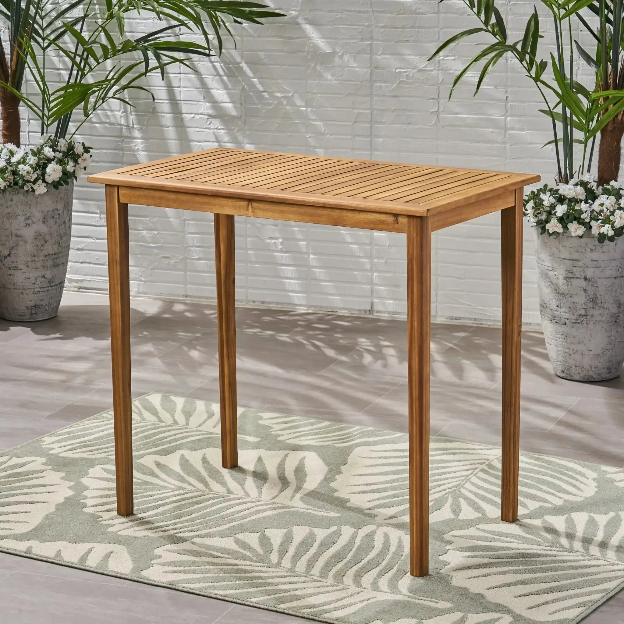 Outdoor Minimalist Acacia Wood Rectangle Bar Table - Image 4