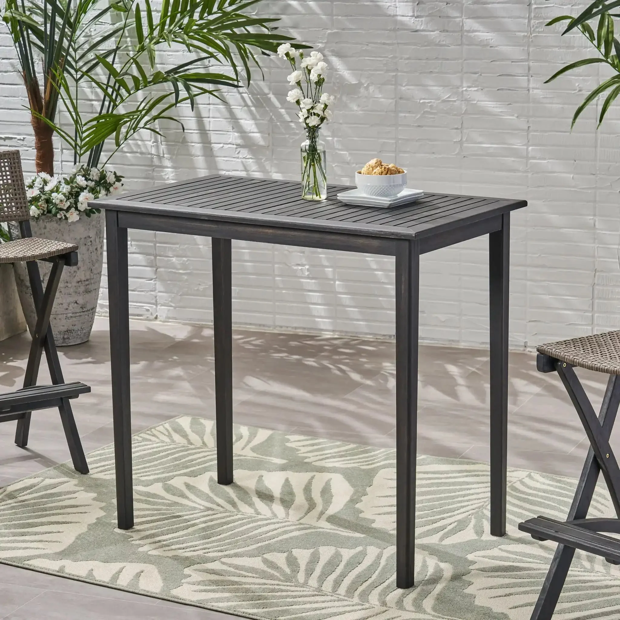 Outdoor Minimalist Acacia Wood Rectangle Bar Table - Image 8