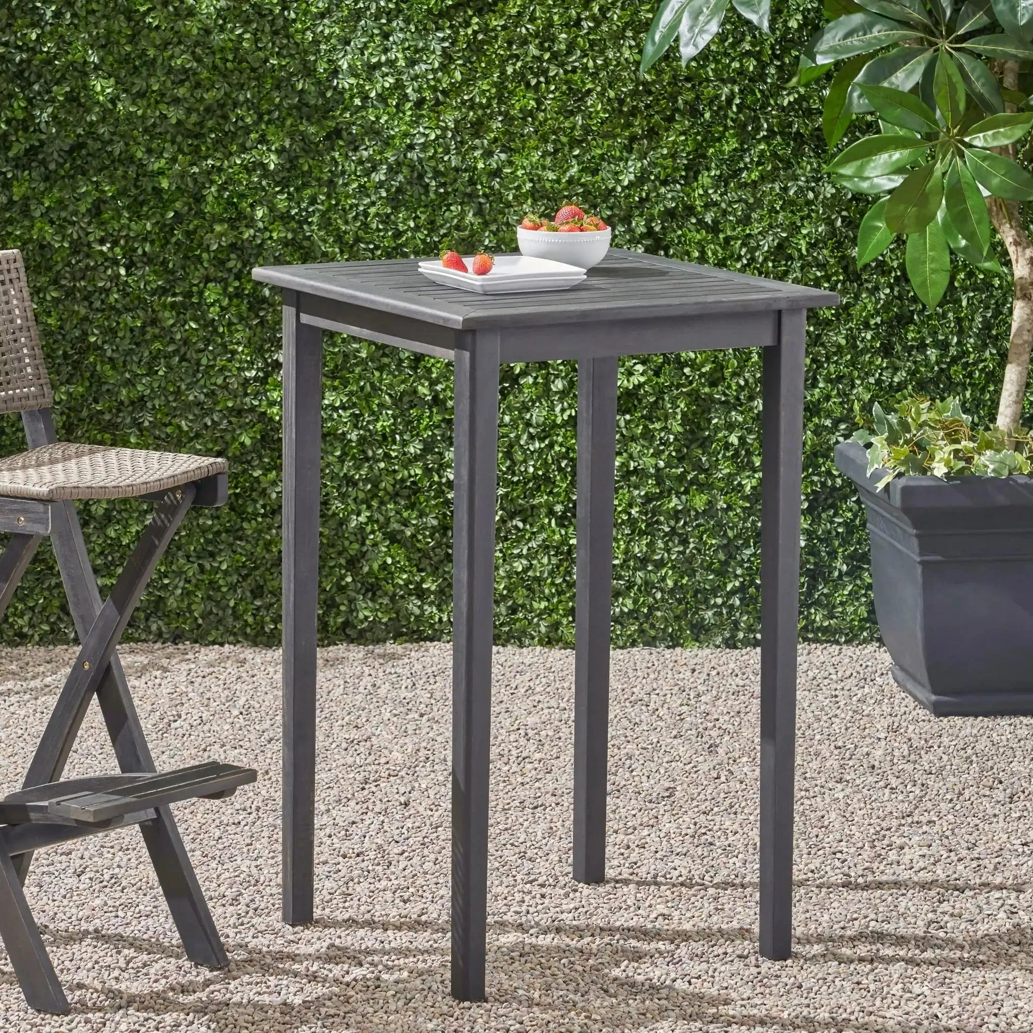 Outdoor Minimalist Acacia Wood Square Bar Table - Image 3