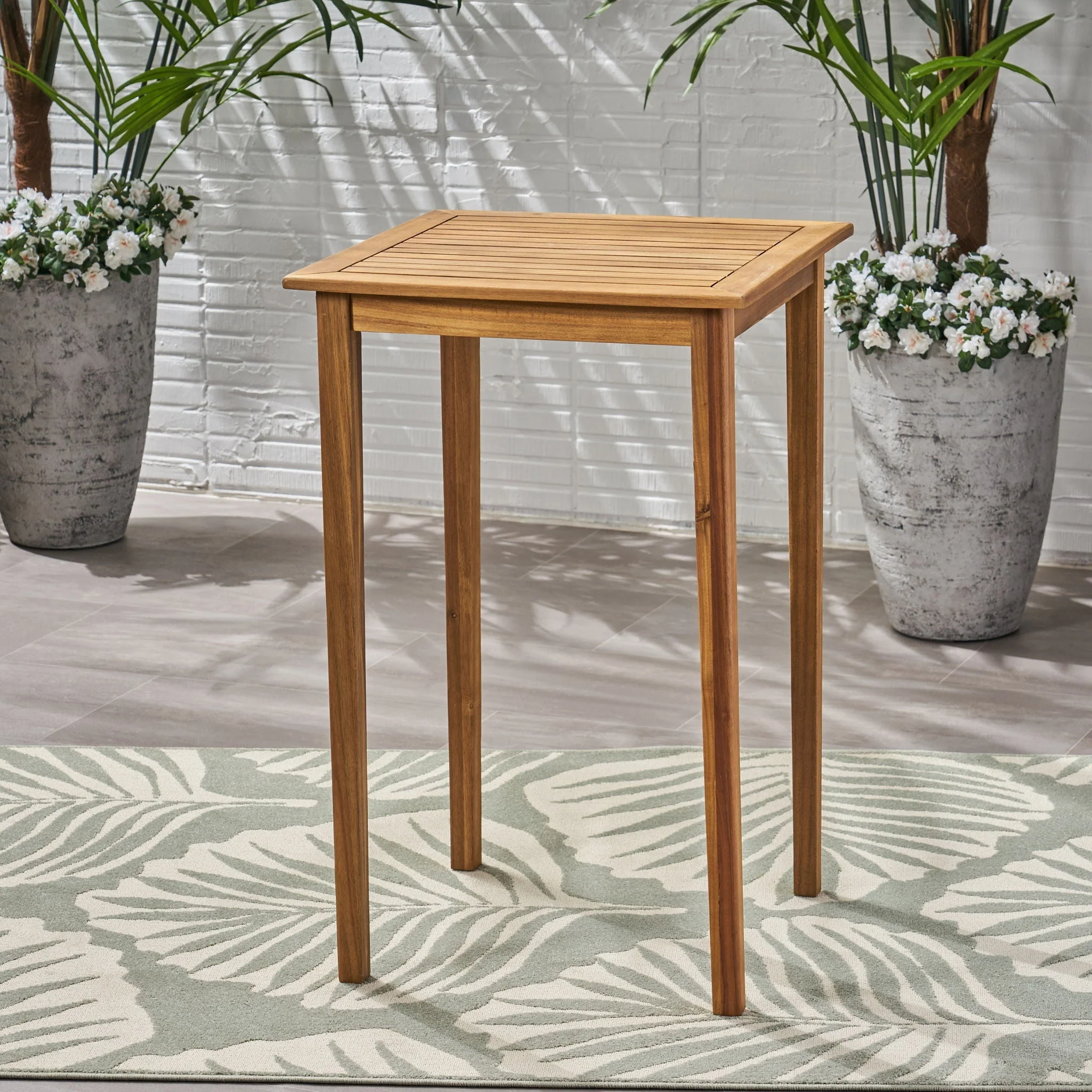 Outdoor Minimalist Acacia Wood Square Bar Table - Image 6