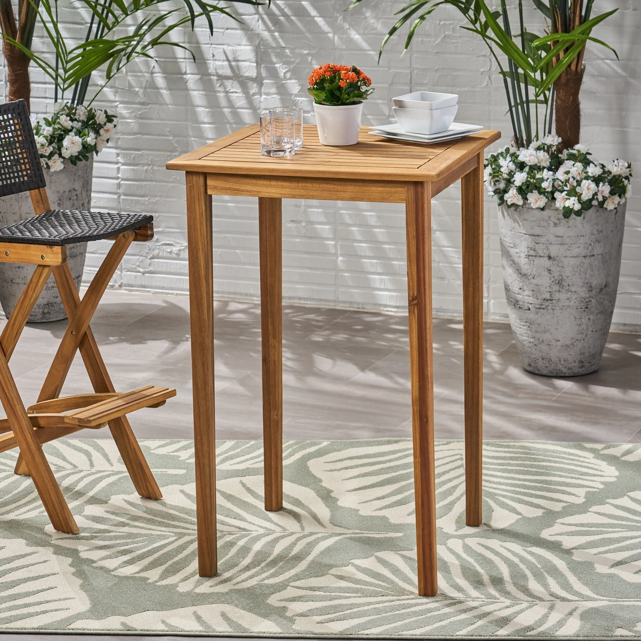 Outdoor Minimalist Acacia Wood Square Bar Table - Image 8