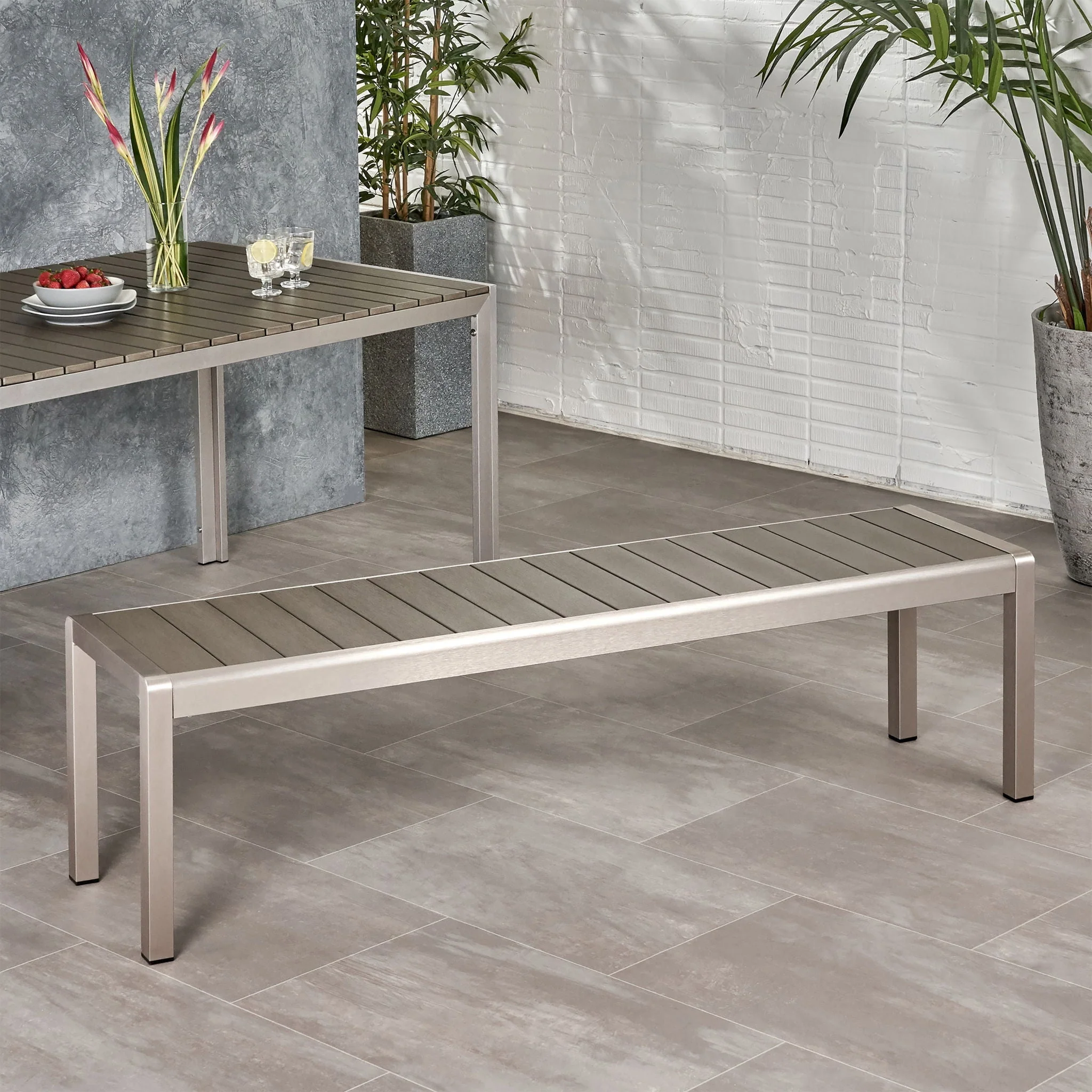 Outdoor Modern Aluminum Dining Bench, Durable And Elegant Design - Image 2