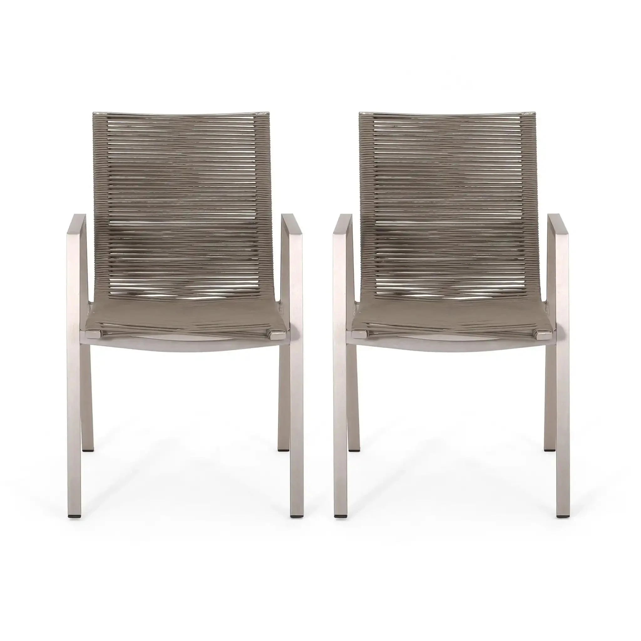 Outdoor Modern Aluminum Dining Chair Set With Rope Sea (Set of 2) - Image 2