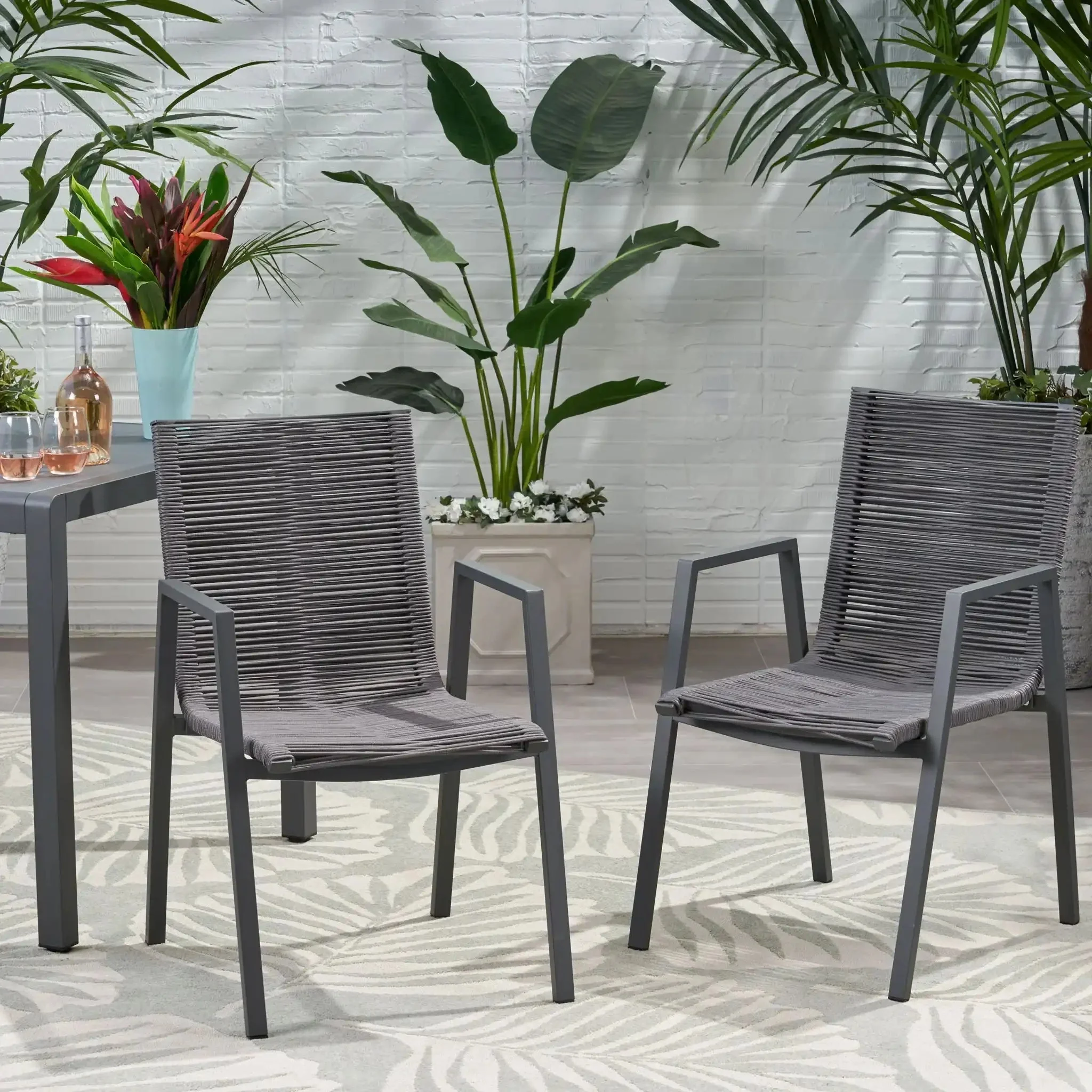 Outdoor Modern Aluminum Dining Chair Set With Rope Sea (Set of 2) - Image 3