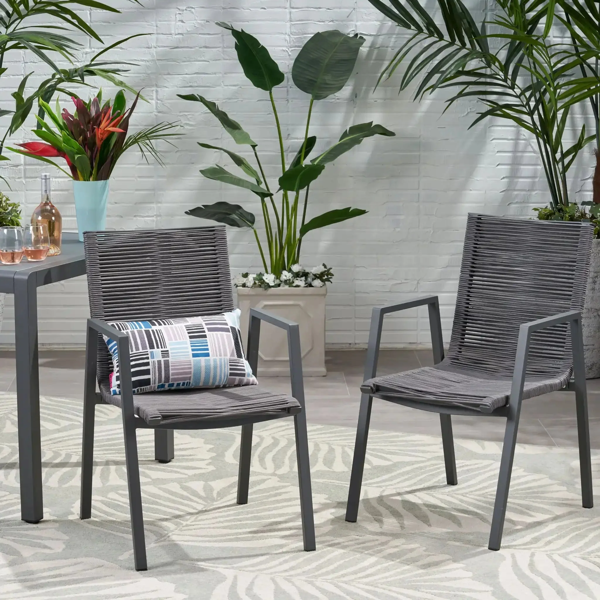 Outdoor Modern Aluminum Dining Chair Set With Rope Sea (Set of 2) - Image 4