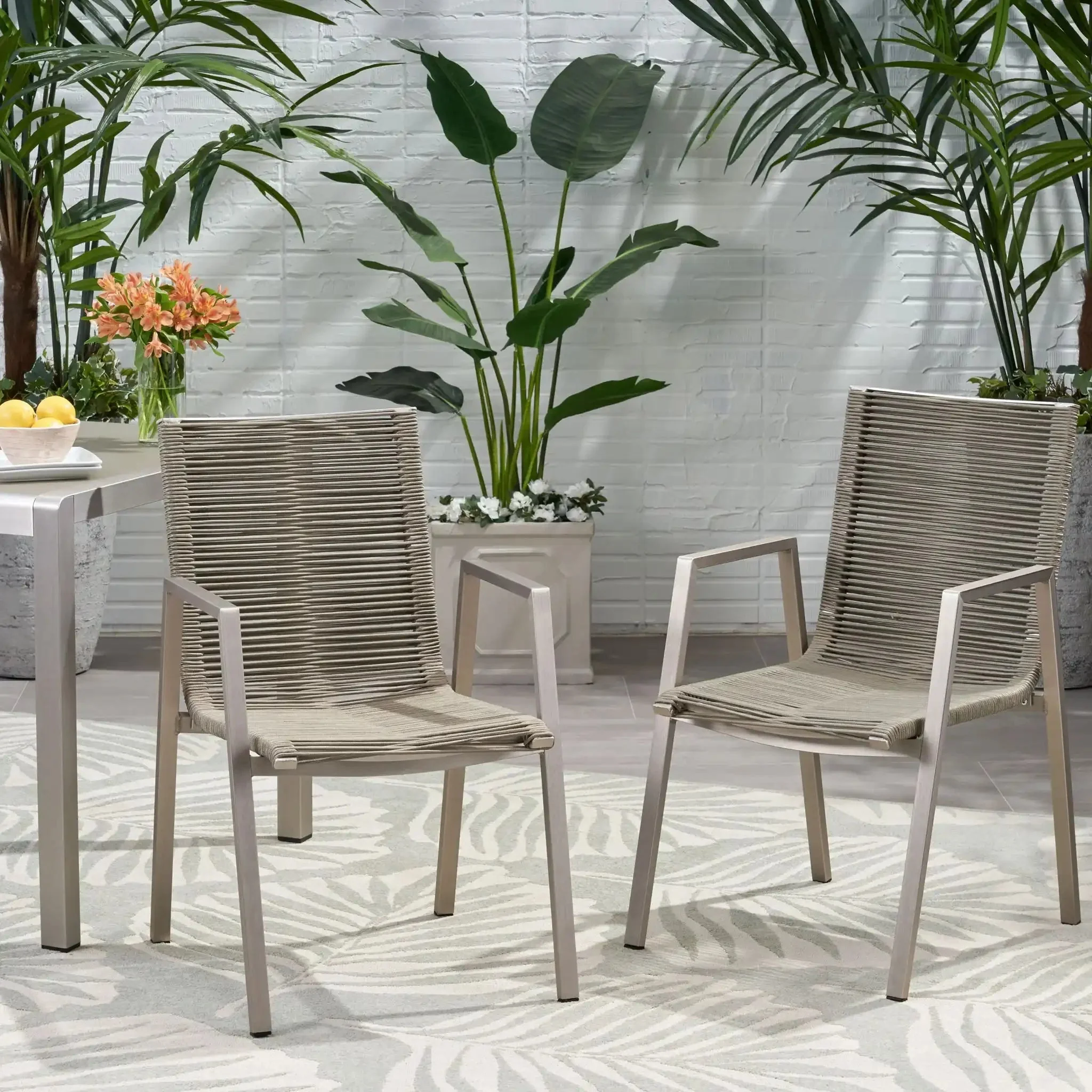 Outdoor Modern Aluminum Dining Chair Set With Rope Sea (Set of 2) - Image 5