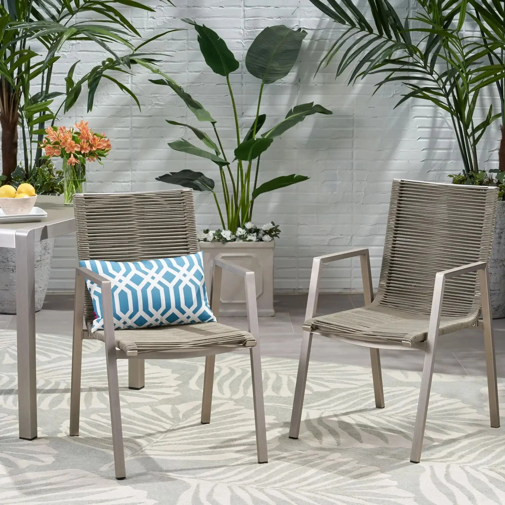Outdoor Modern Aluminum Dining Chair Set With Rope Sea (Set of 2) - Image 7
