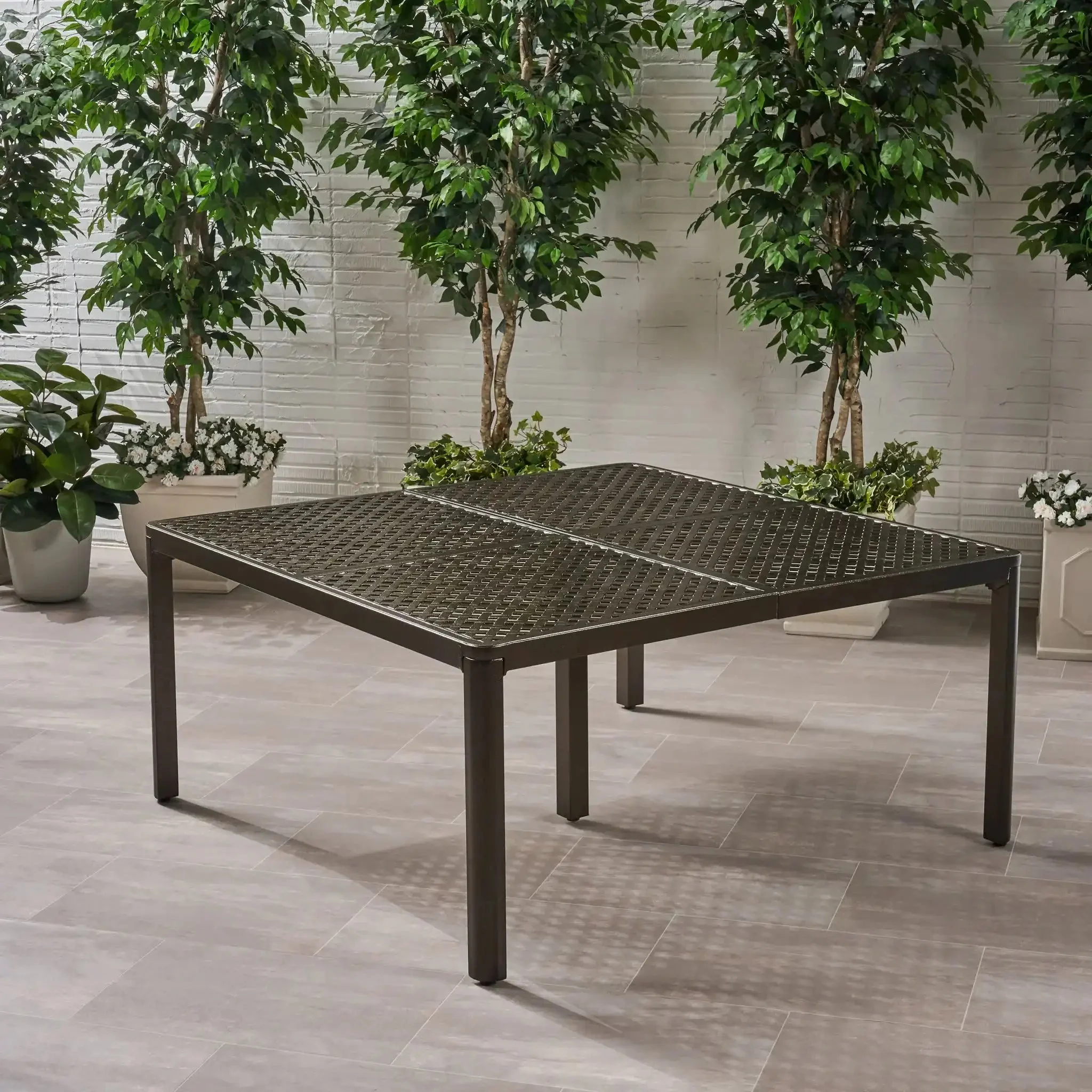 Outdoor Modern Aluminum Dining Table With Woven Accents - Image 3