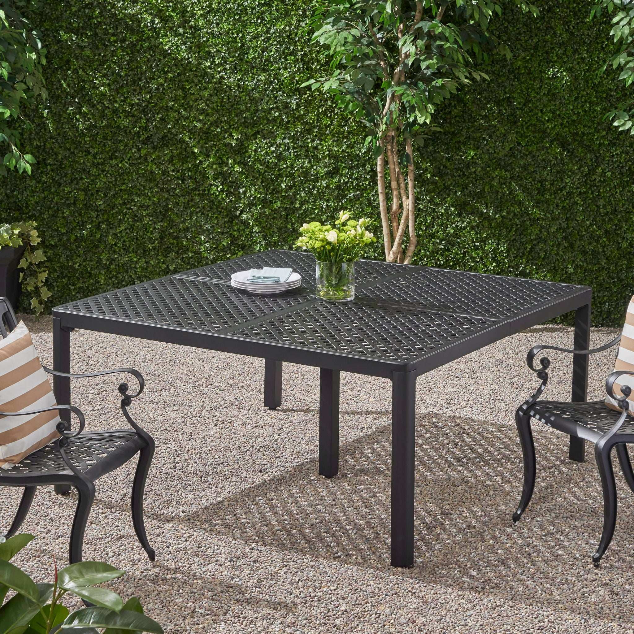 Outdoor Modern Aluminum Dining Table With Woven Accents - Image 5