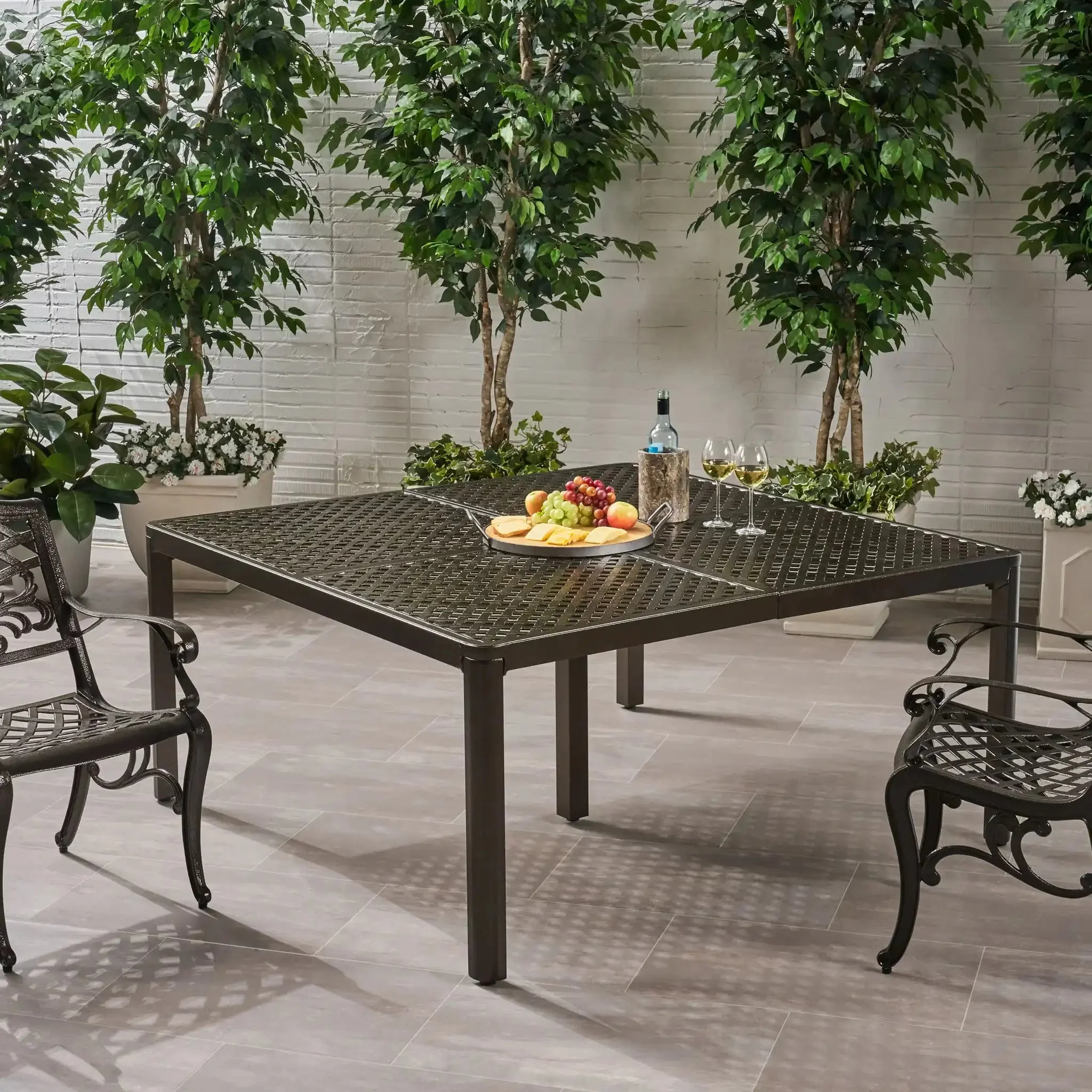 Outdoor Modern Aluminum Dining Table With Woven Accents - Image 8