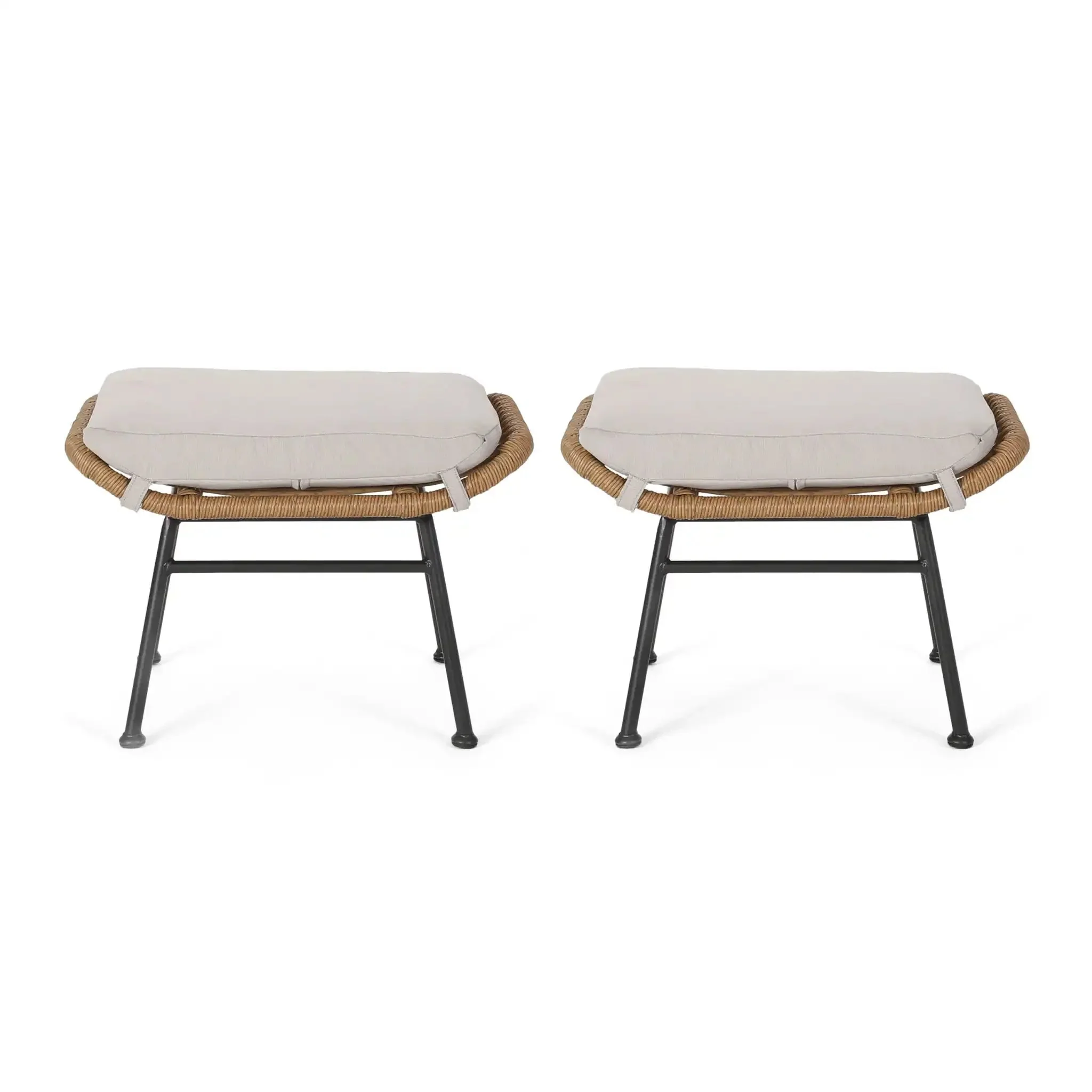 Outdoor Modern Boho Wicker Ottoman With Cushions (Set of 2) - Image 2