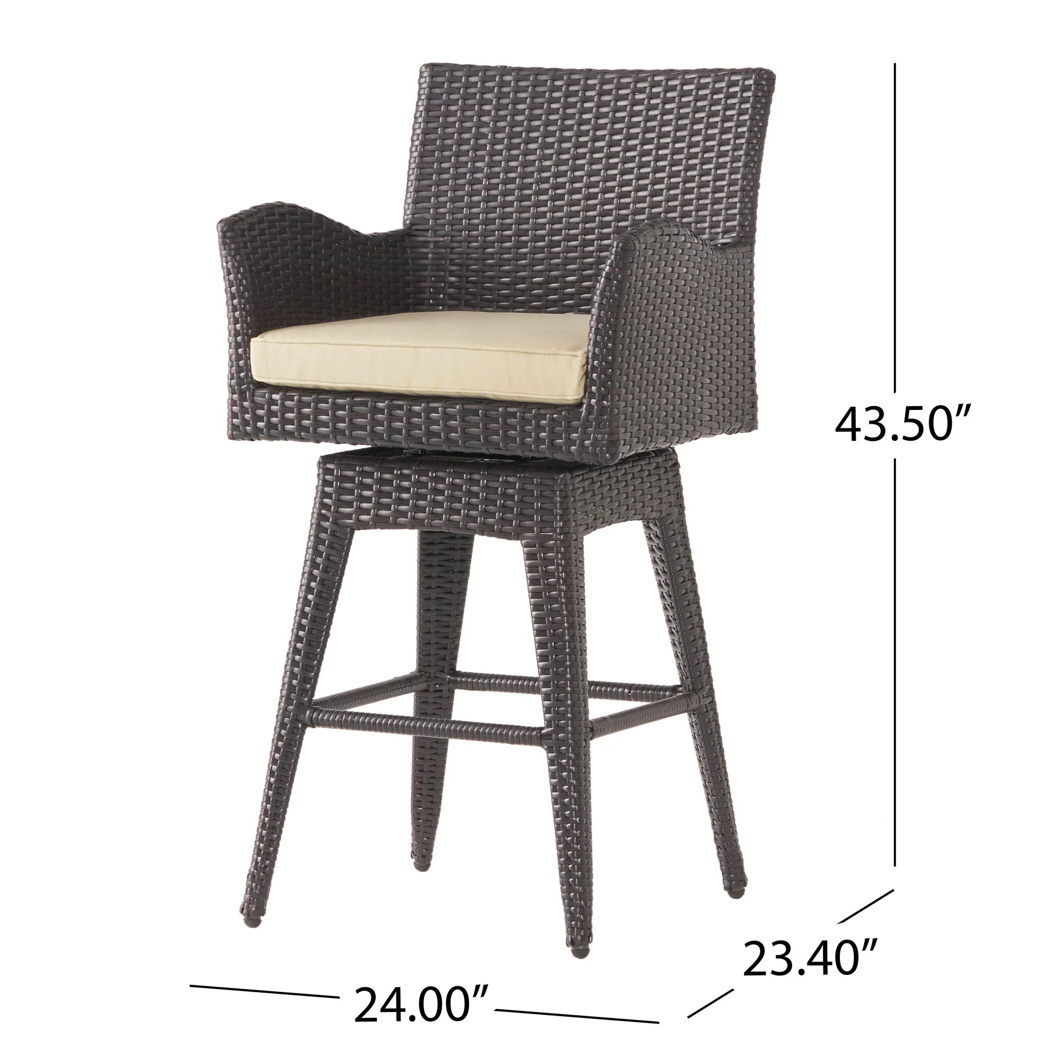 Outdoor Modern Rattan Swivel Barstool With Tapered Legs - Beige / Multibrown - Image 4