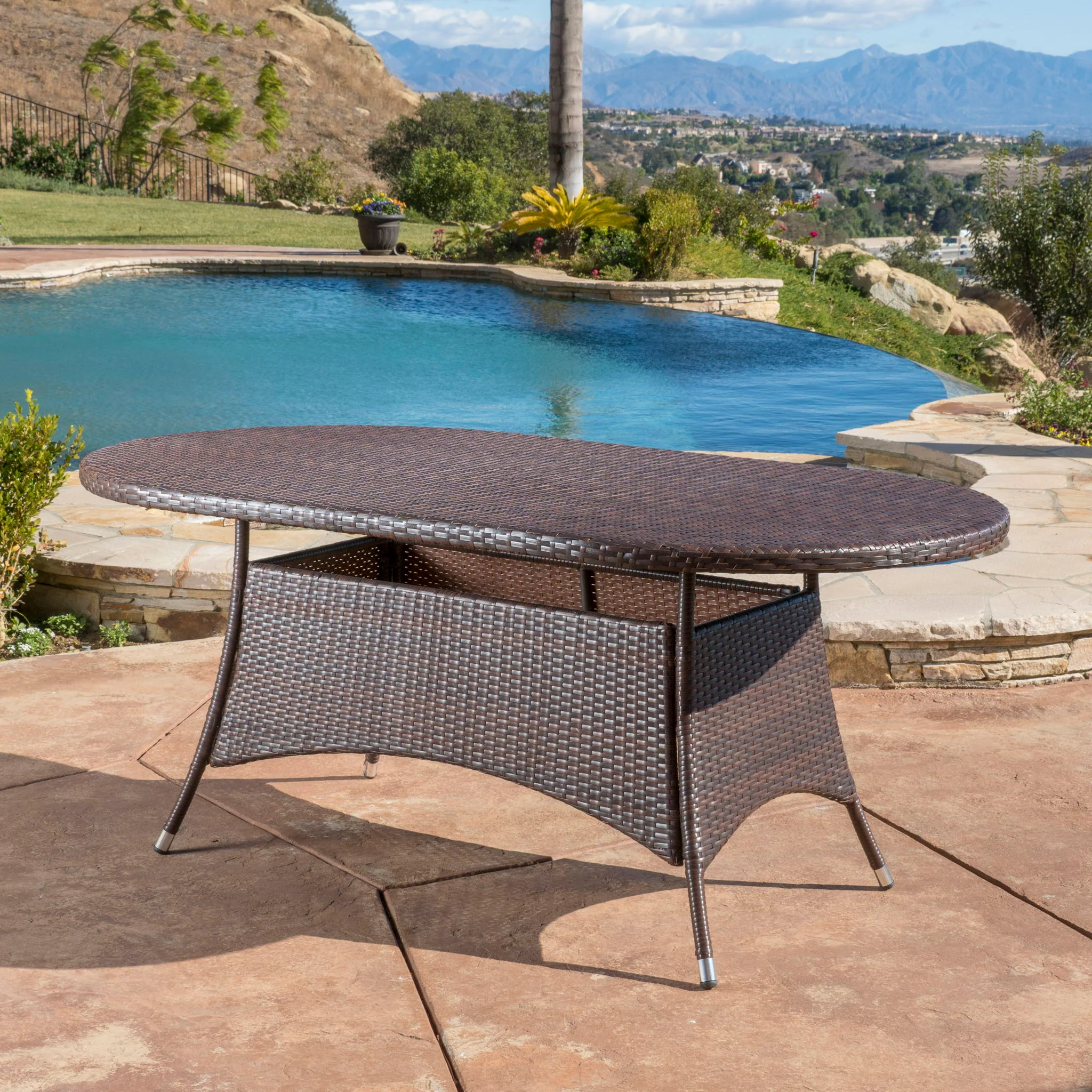 Outdoor Oval Dining Table With Silver Tipped Legs - Brown Multi - Image 4