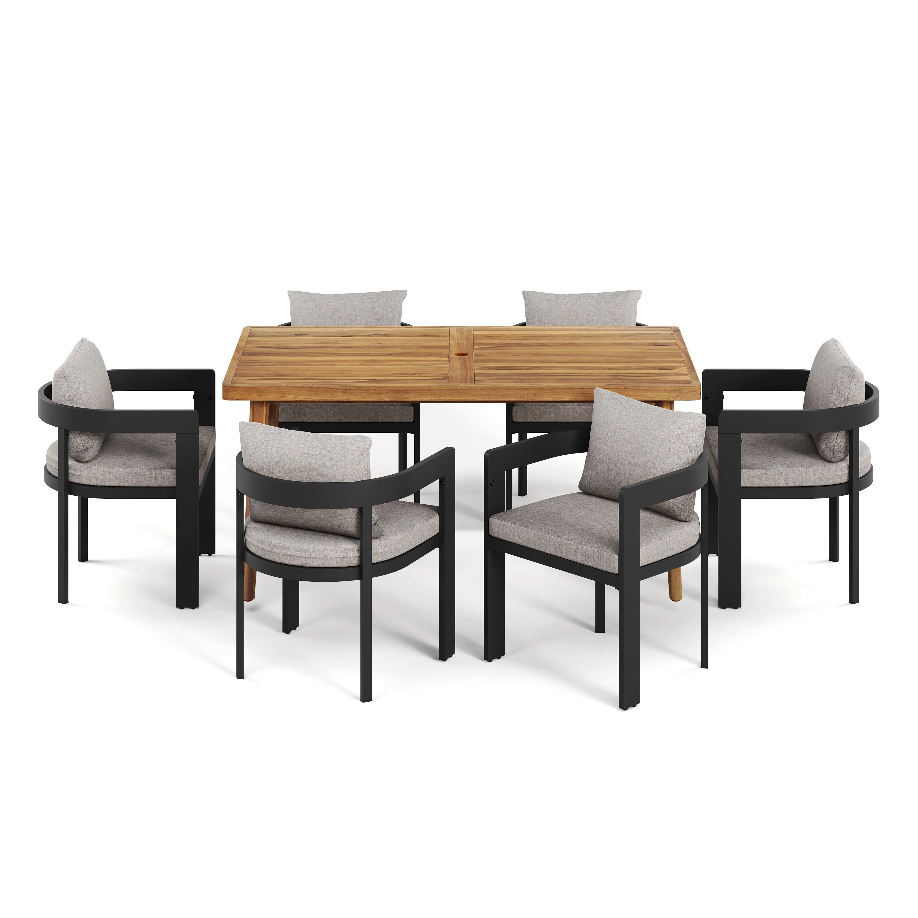 Outdoor Patio 7PCS Dining Set with Aluminum Chairs and Acacia Wood Table - Image 4