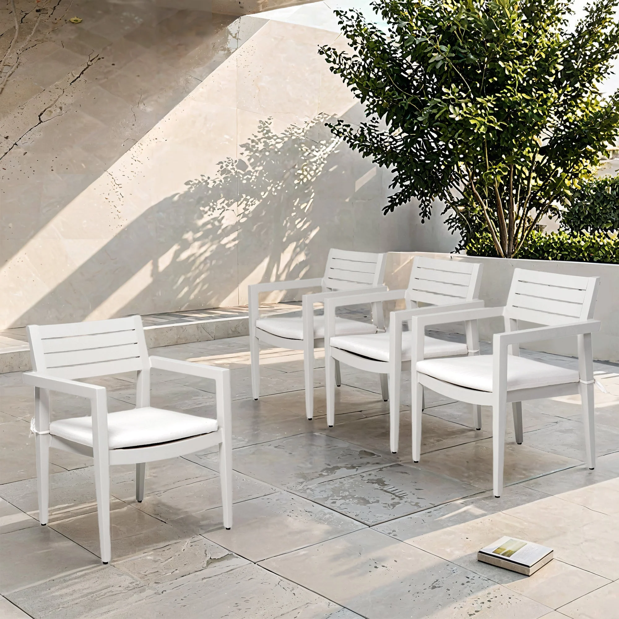 Outdoor Patio Aluminum Stationary Dining Chairs 4PCs with Outdoor-Grade Sunbrella Fabric Cushions - Image 2