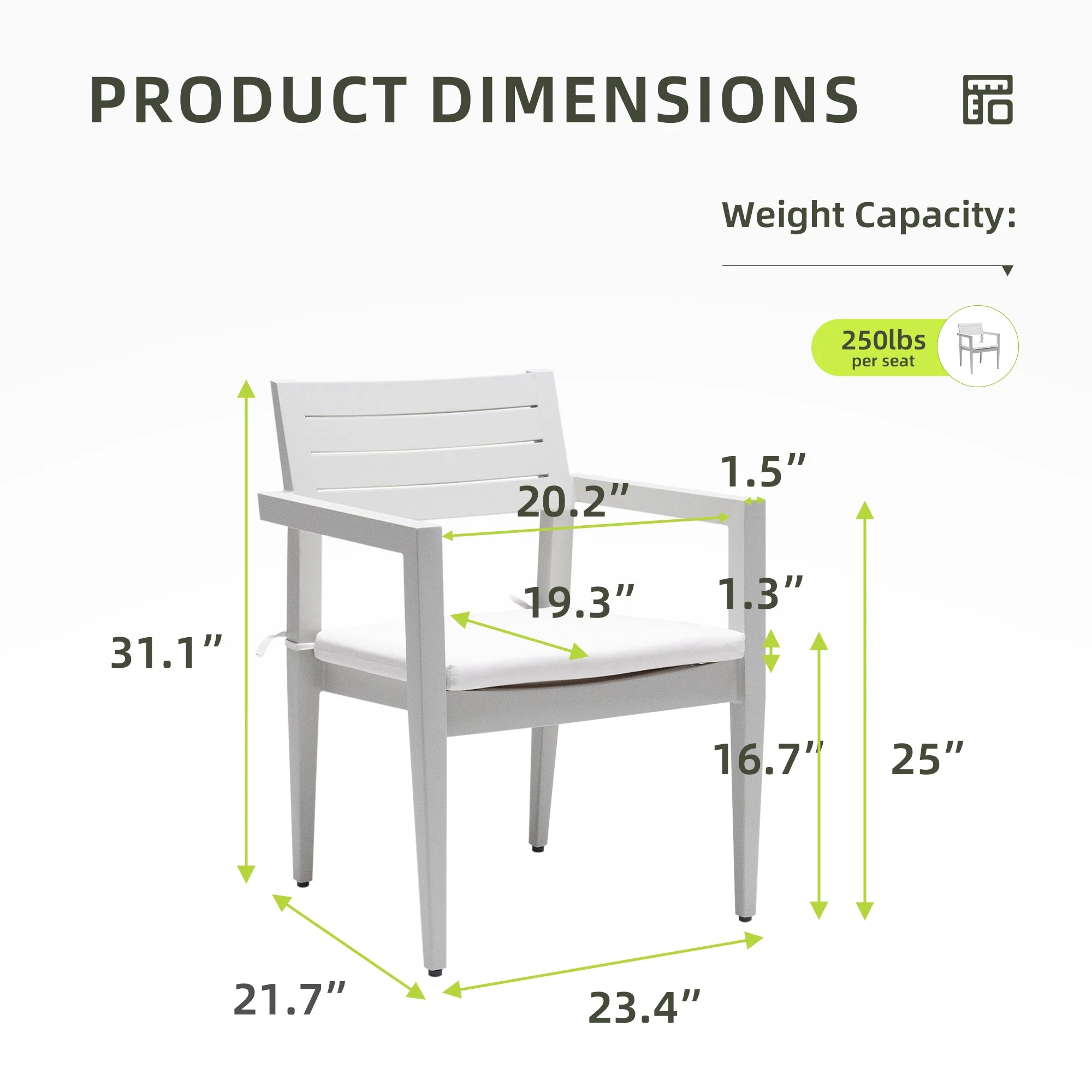 Outdoor Patio Aluminum Stationary Dining Chairs 4PCs with Outdoor-Grade Sunbrella Fabric Cushions - Image 3