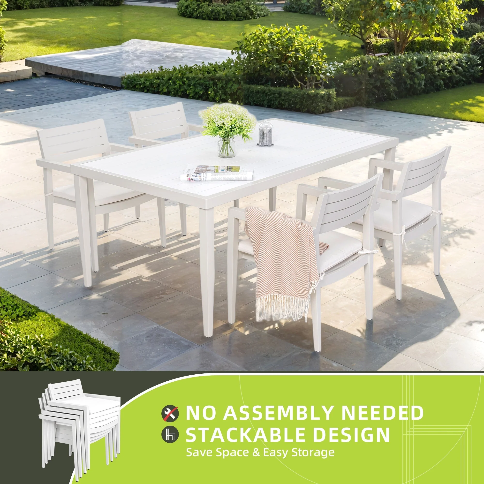 Outdoor Patio Aluminum Stationary Dining Chairs 4PCs with Outdoor-Grade Sunbrella Fabric Cushions - Image 6