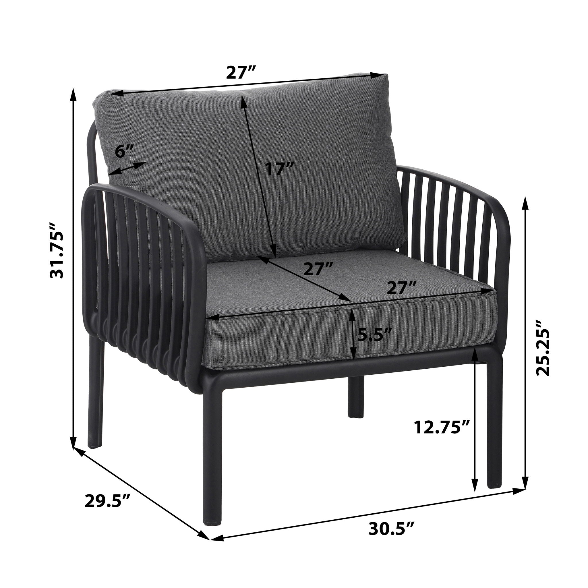 Outdoor Patio Club Chair with Waterproof Thick Cushions and Deep Seating - Image 6