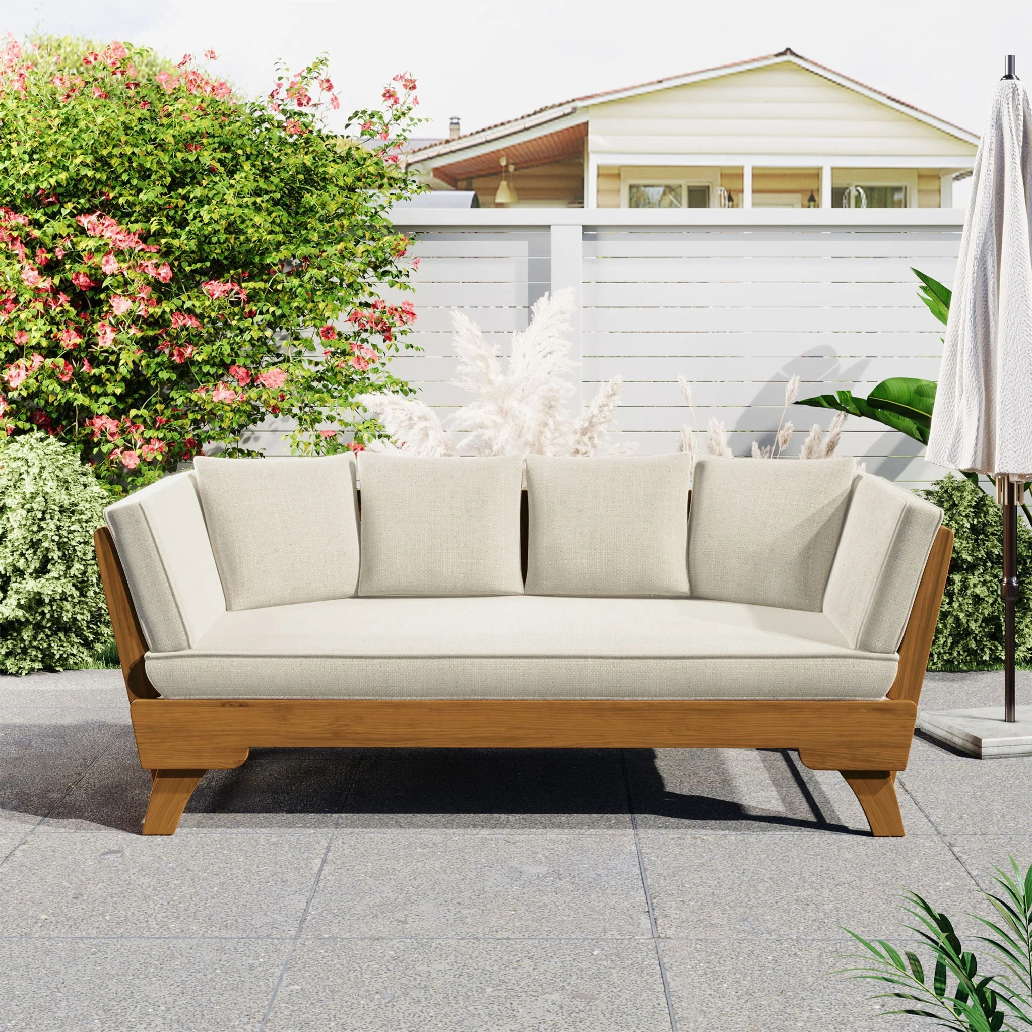 Outdoor Patio Daybed Sofa, 3 Seat Sofa With Foldable Arm 4 Back Pillows - Image 3