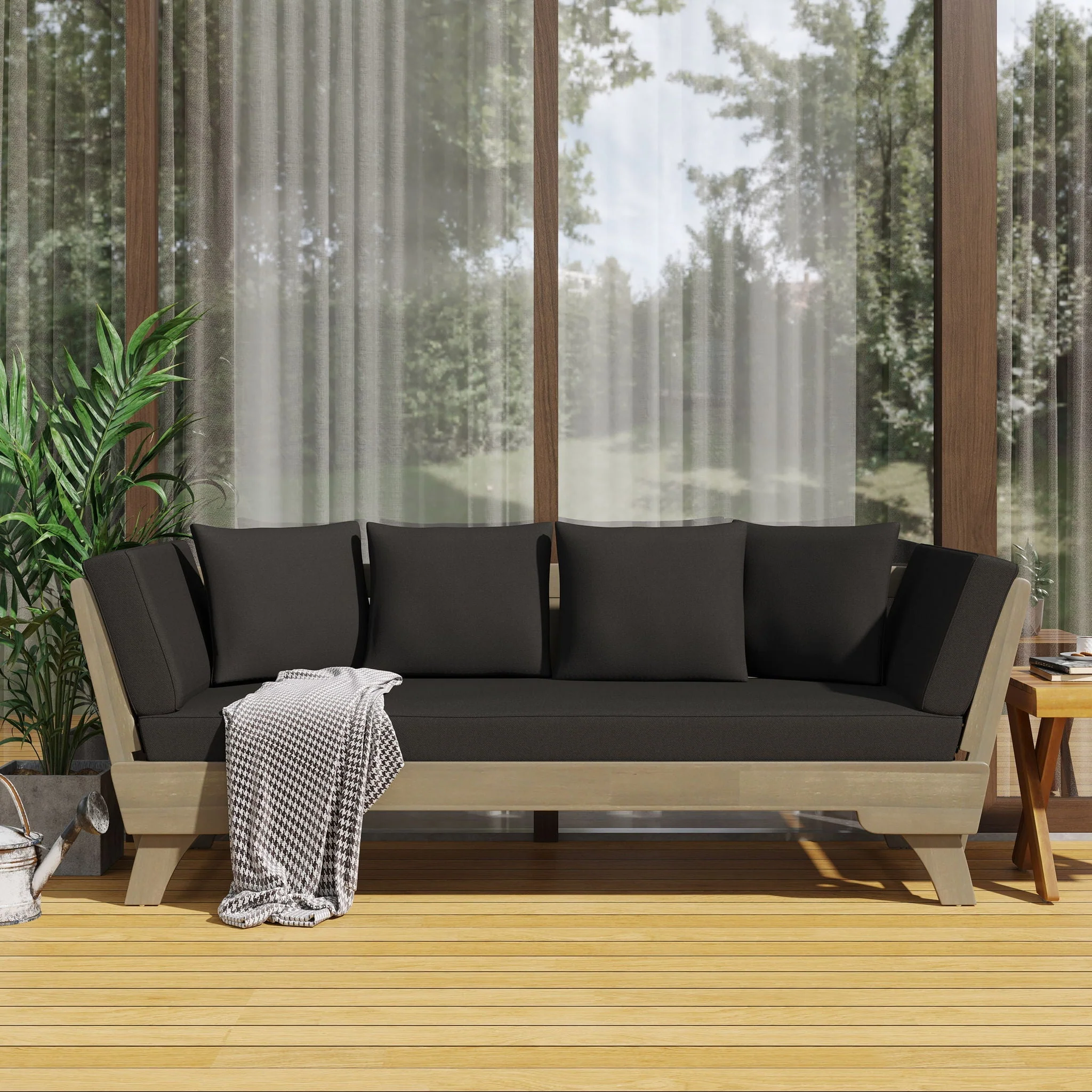 Outdoor Patio Daybed Sofa, 3 Seat Sofa With Foldable Arm 4 Back Pillows - Image 7