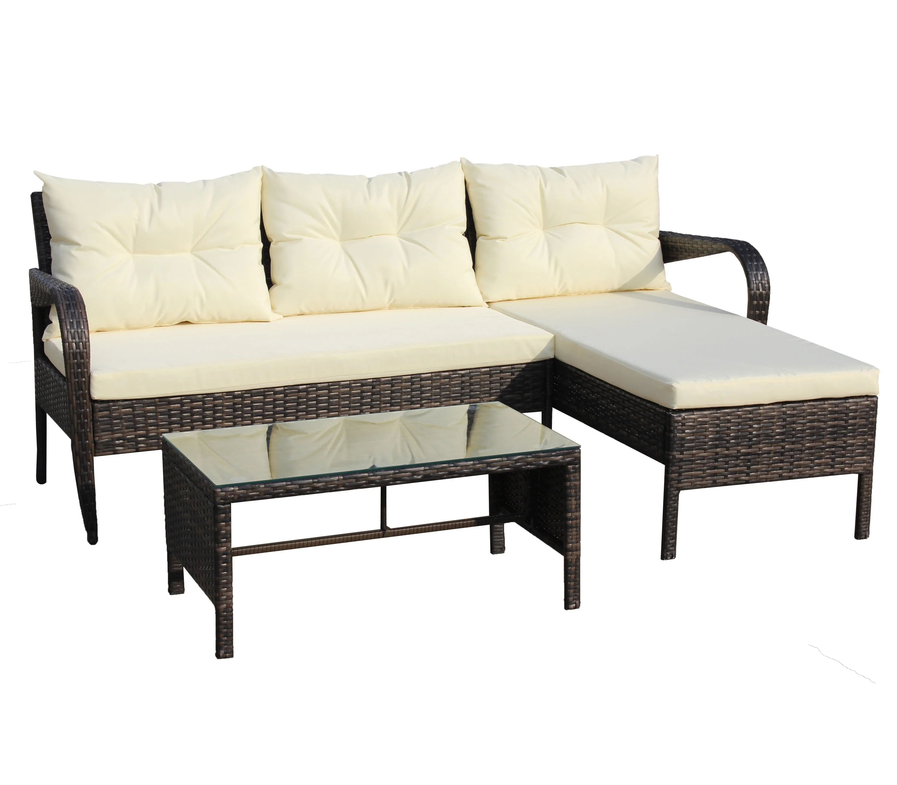 Outdoor Patio Furniture 3-Piece Conversation Set (Beige Cushion) - Image 12