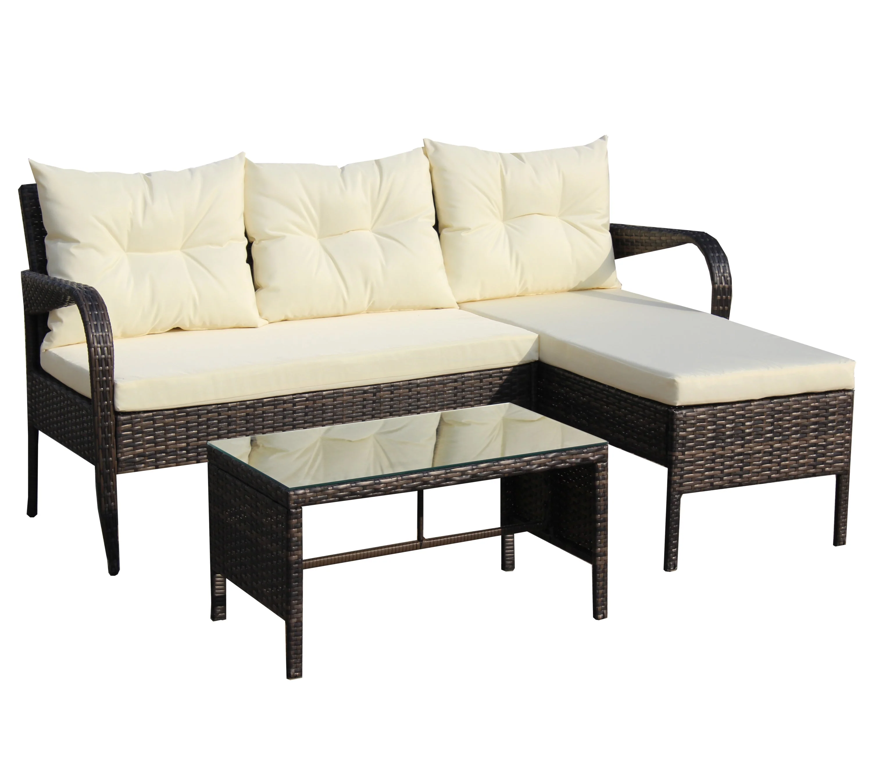 Outdoor Patio Furniture 3-Piece Conversation Set (Beige Cushion) - Image 13