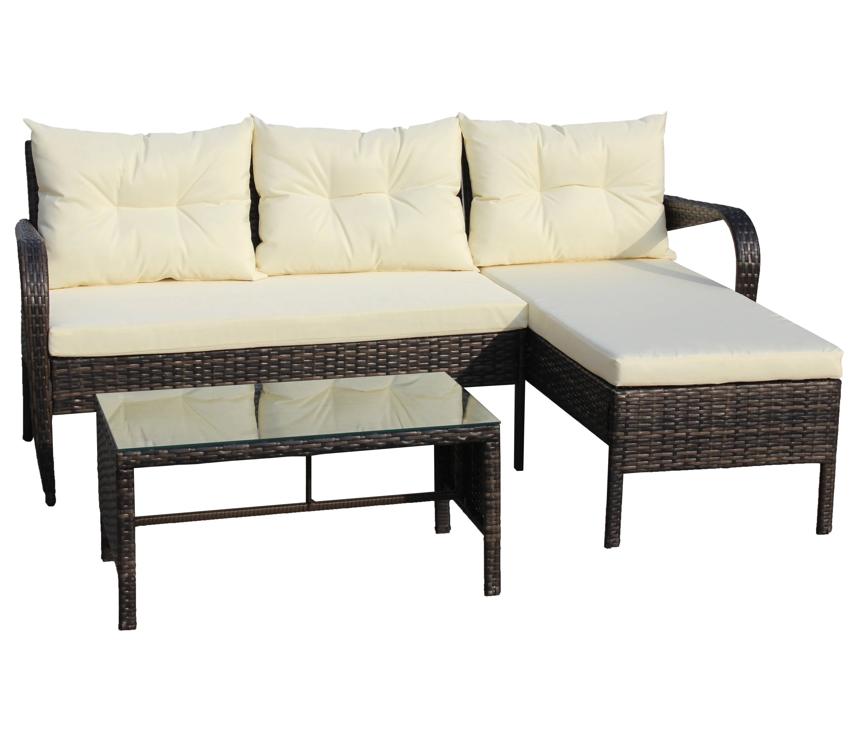 Outdoor Patio Furniture 3-Piece Conversation Set (Beige Cushion) - Image 14