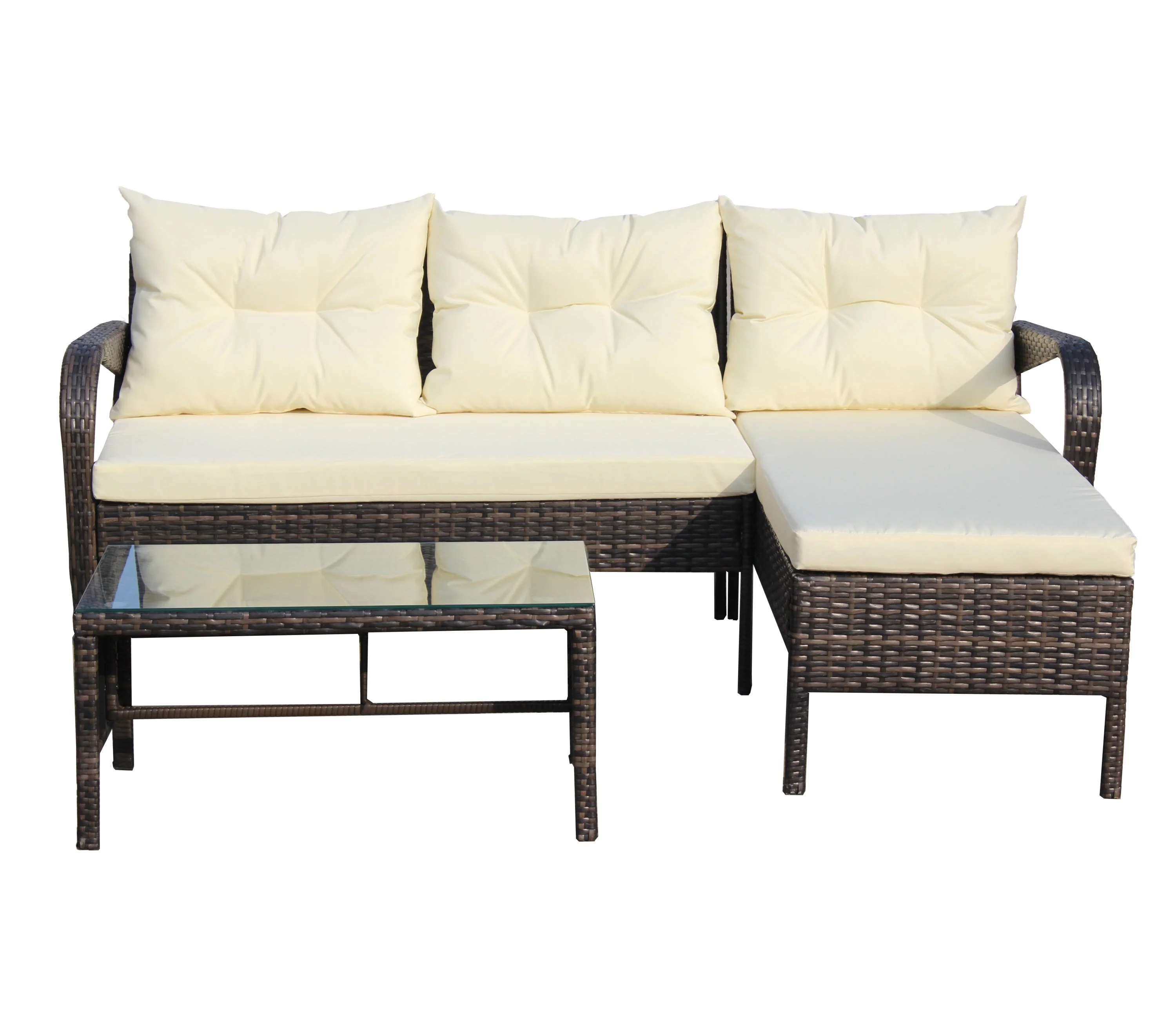 Outdoor Patio Furniture 3-Piece Conversation Set (Beige Cushion) - Image 15