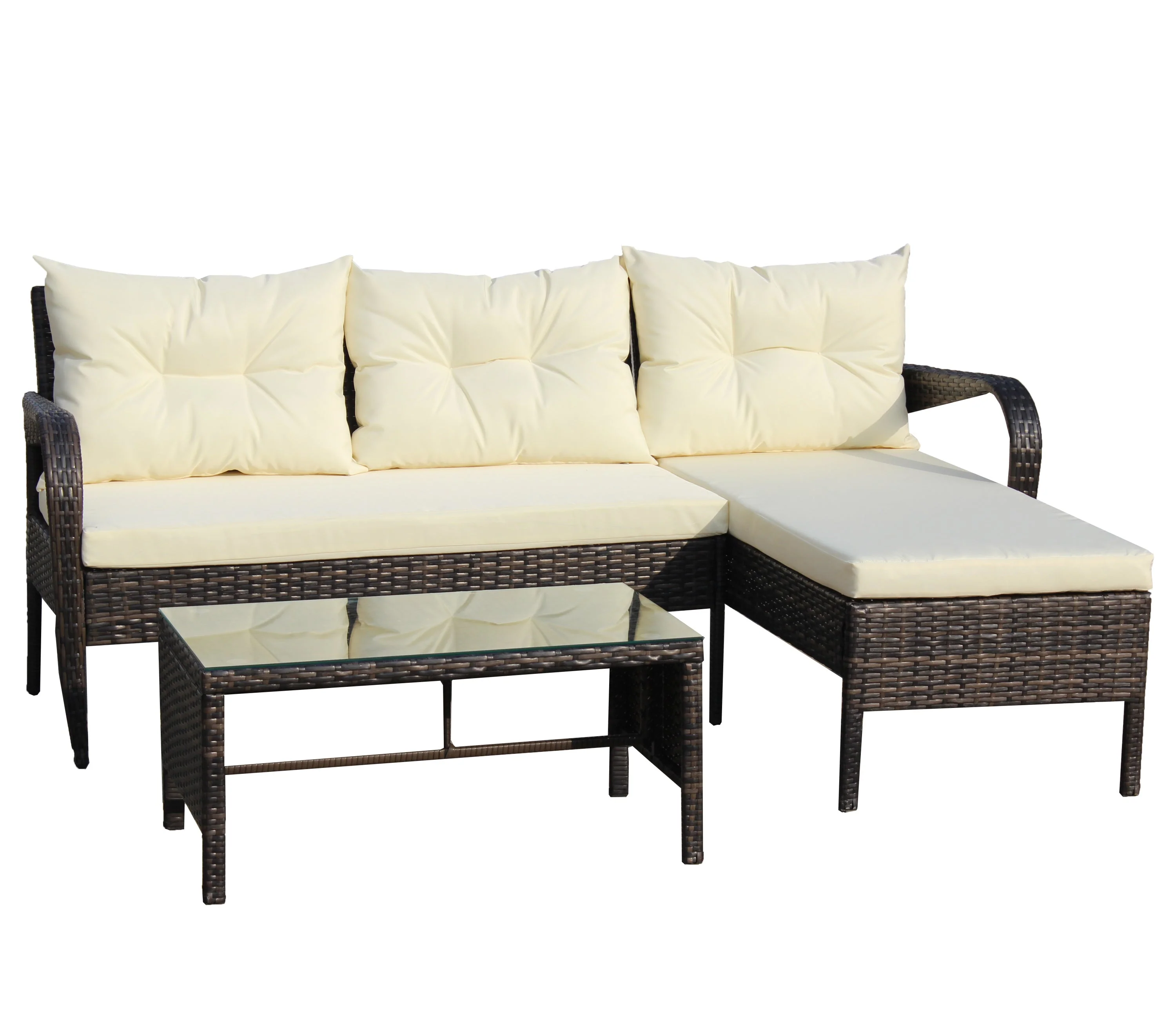 Outdoor Patio Furniture 3-Piece Conversation Set (Beige Cushion) - Image 16