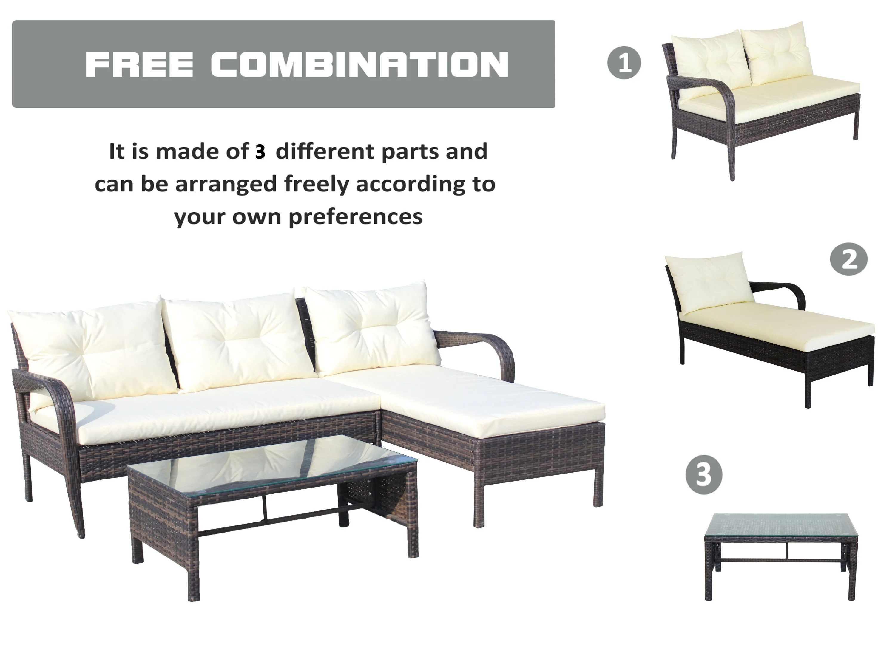 Outdoor Patio Furniture 3-Piece Conversation Set (Beige Cushion) - Image 20