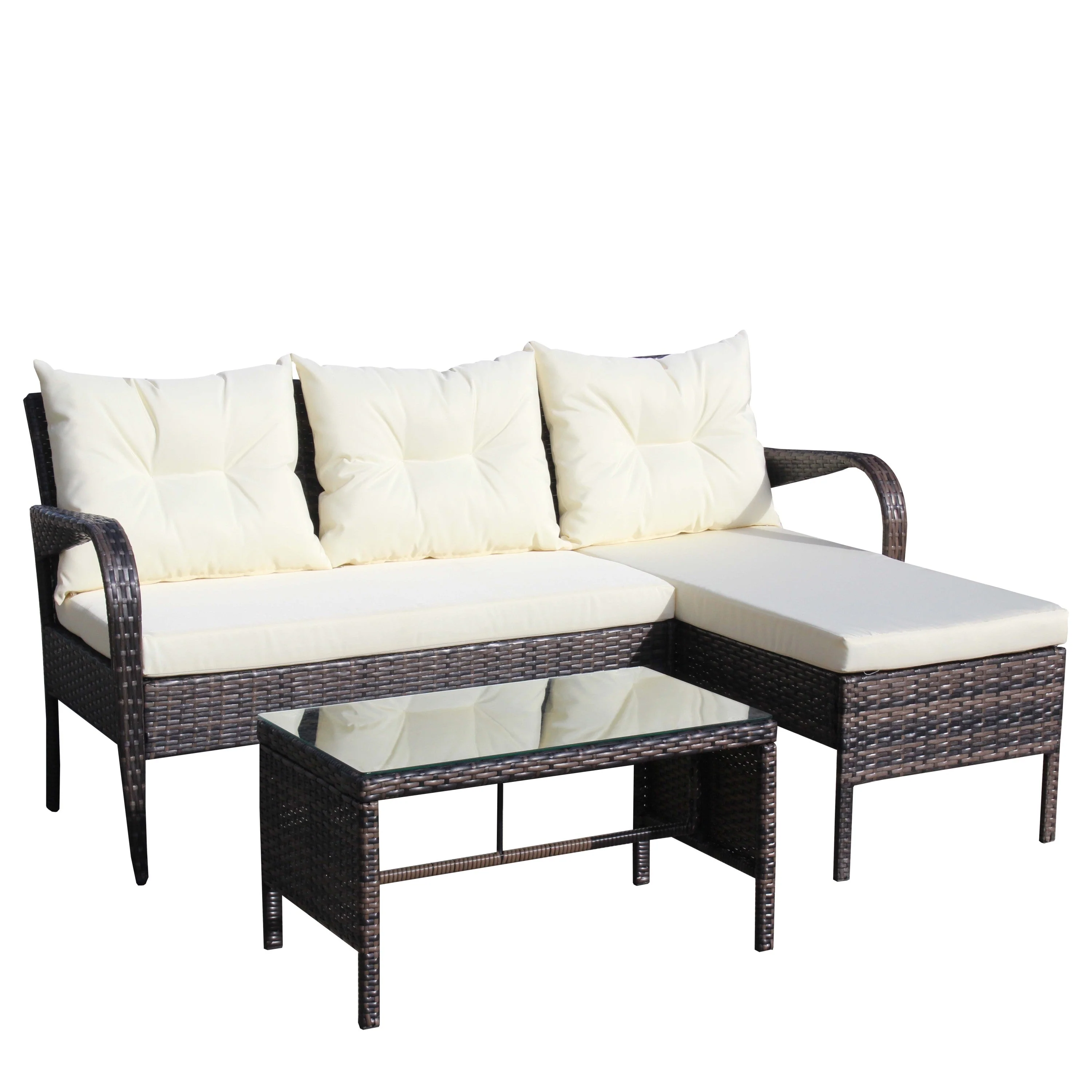 Outdoor Patio Furniture 3-Piece Conversation Set (Beige Cushion) - Image 23