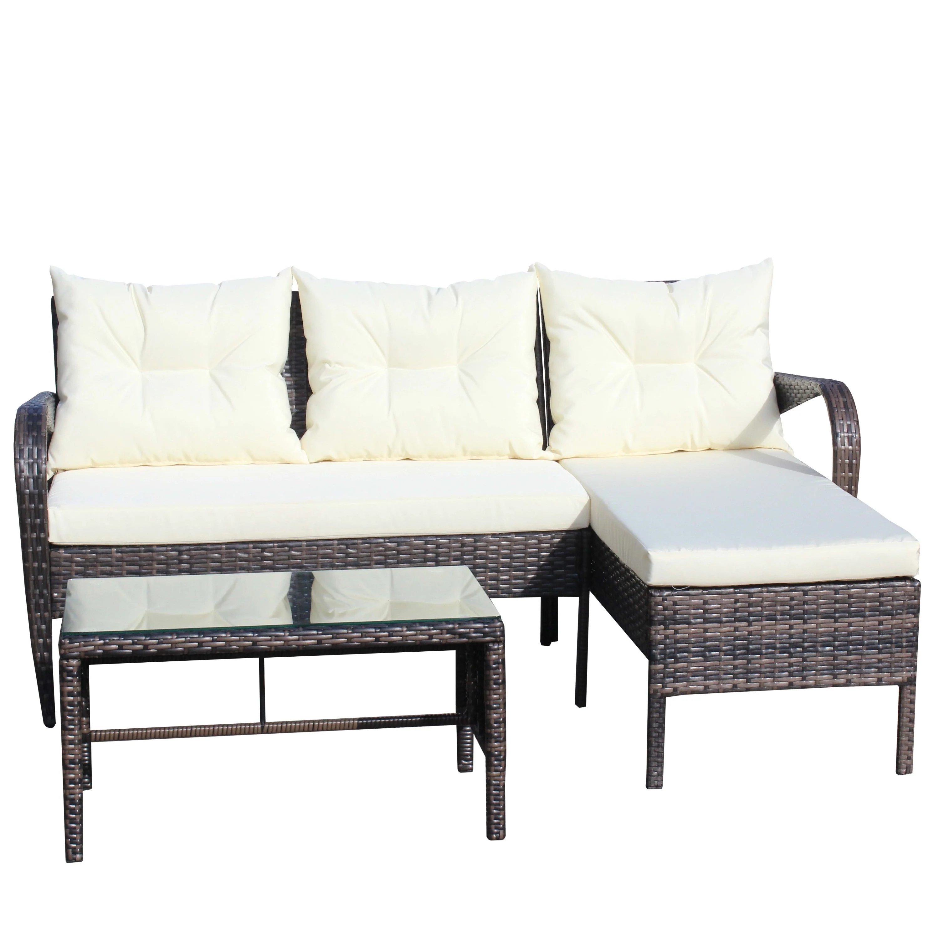 Outdoor Patio Furniture 3-Piece Conversation Set (Beige Cushion) - Image 24