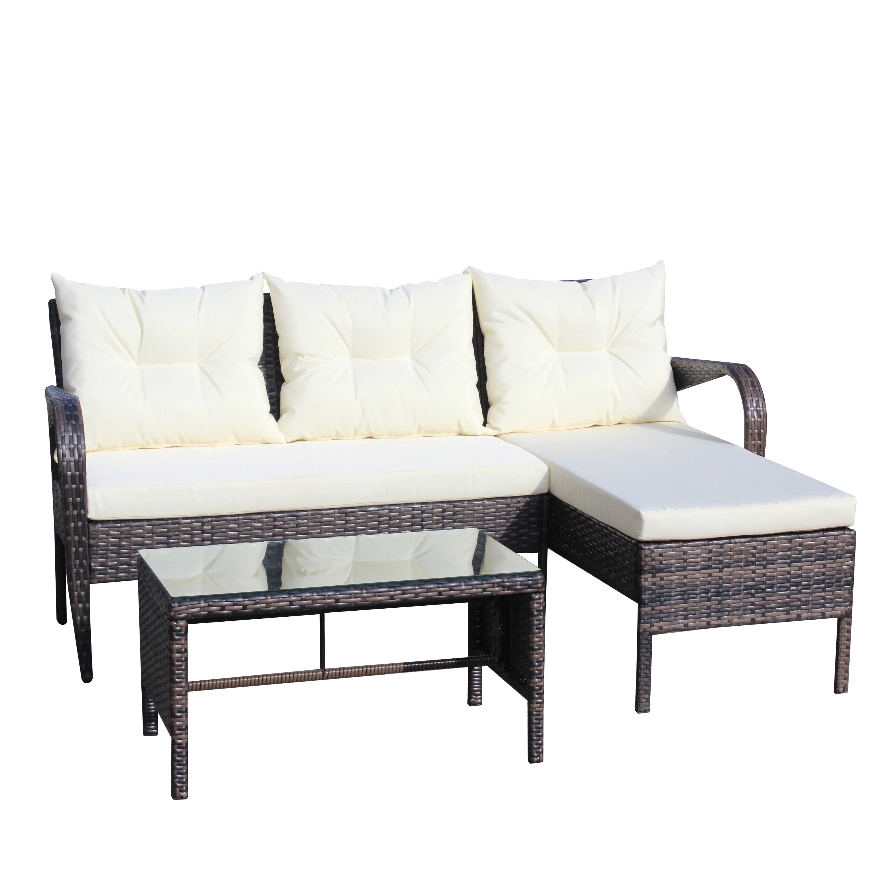 Outdoor Patio Furniture 3-Piece Conversation Set (Beige Cushion) - Image 25