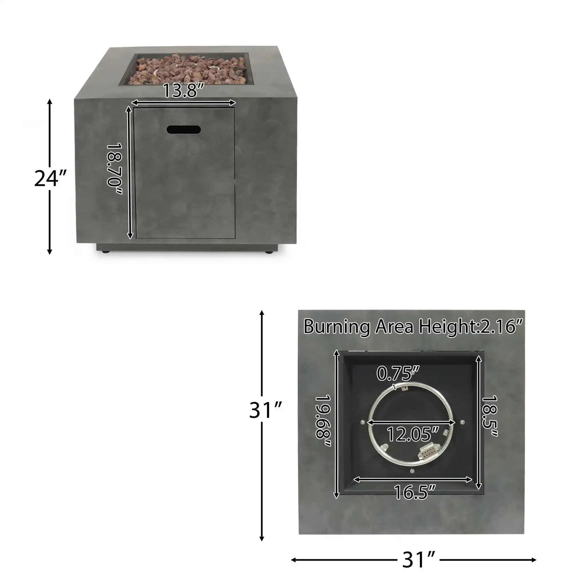 Outdoor Patio Gas Burning Fire Pit Table 50,000 BTU - Square - Image 3