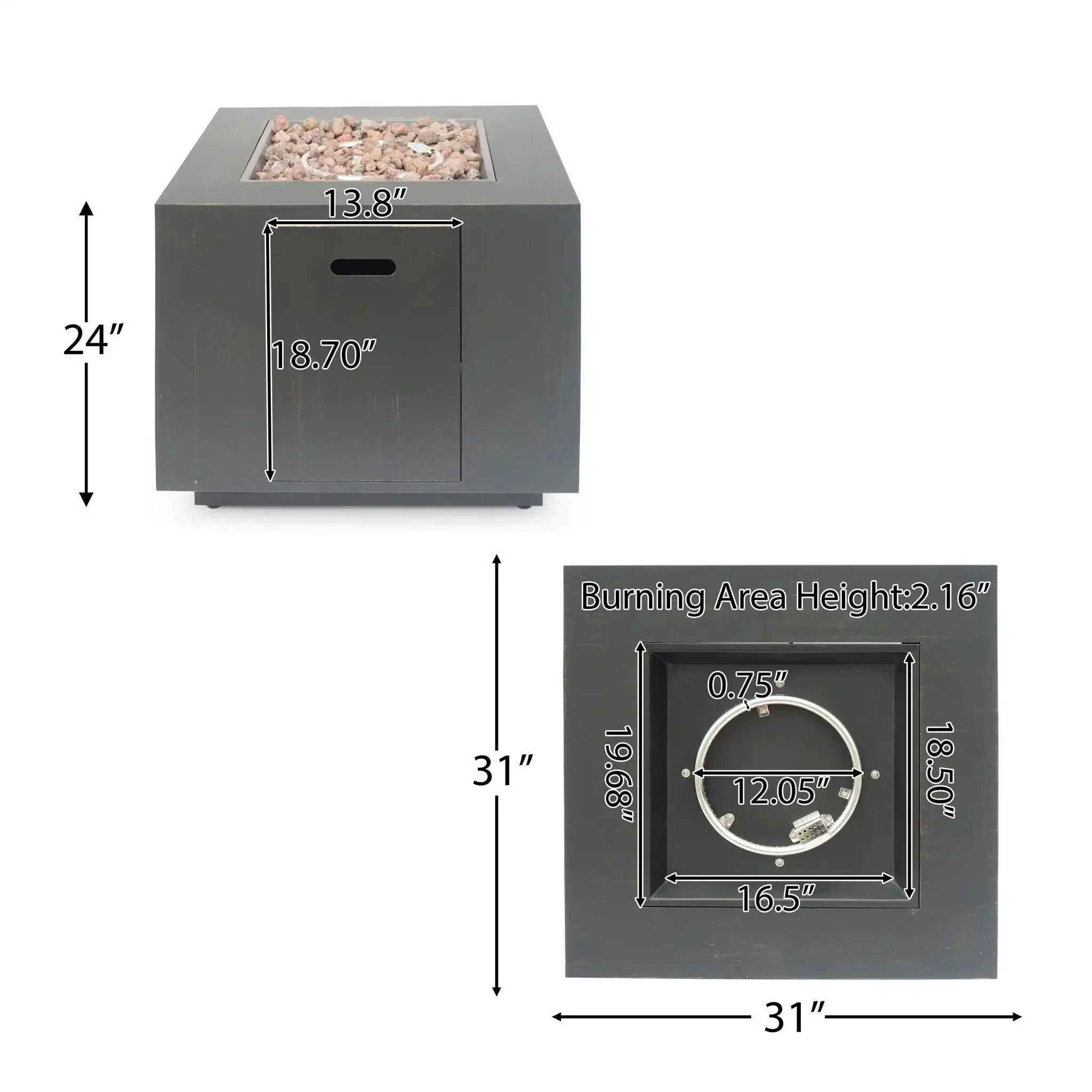 Outdoor Patio Gas Burning Fire Pit Table 50,000 BTU - Square - Image 4