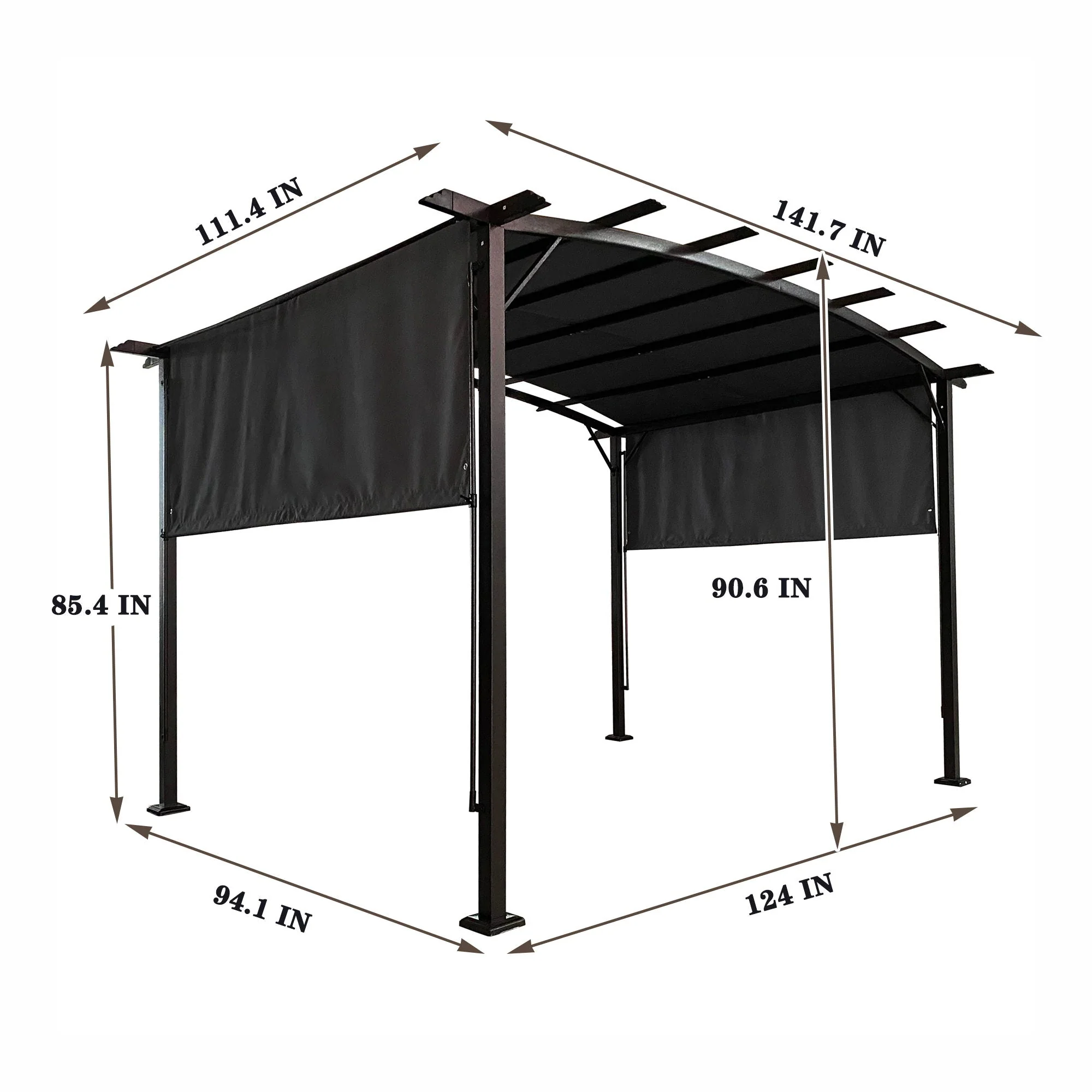 Outdoor Patio Pergola Gazebo - Steel Frame Sun Shelter With Retractable Canopy - Image 3