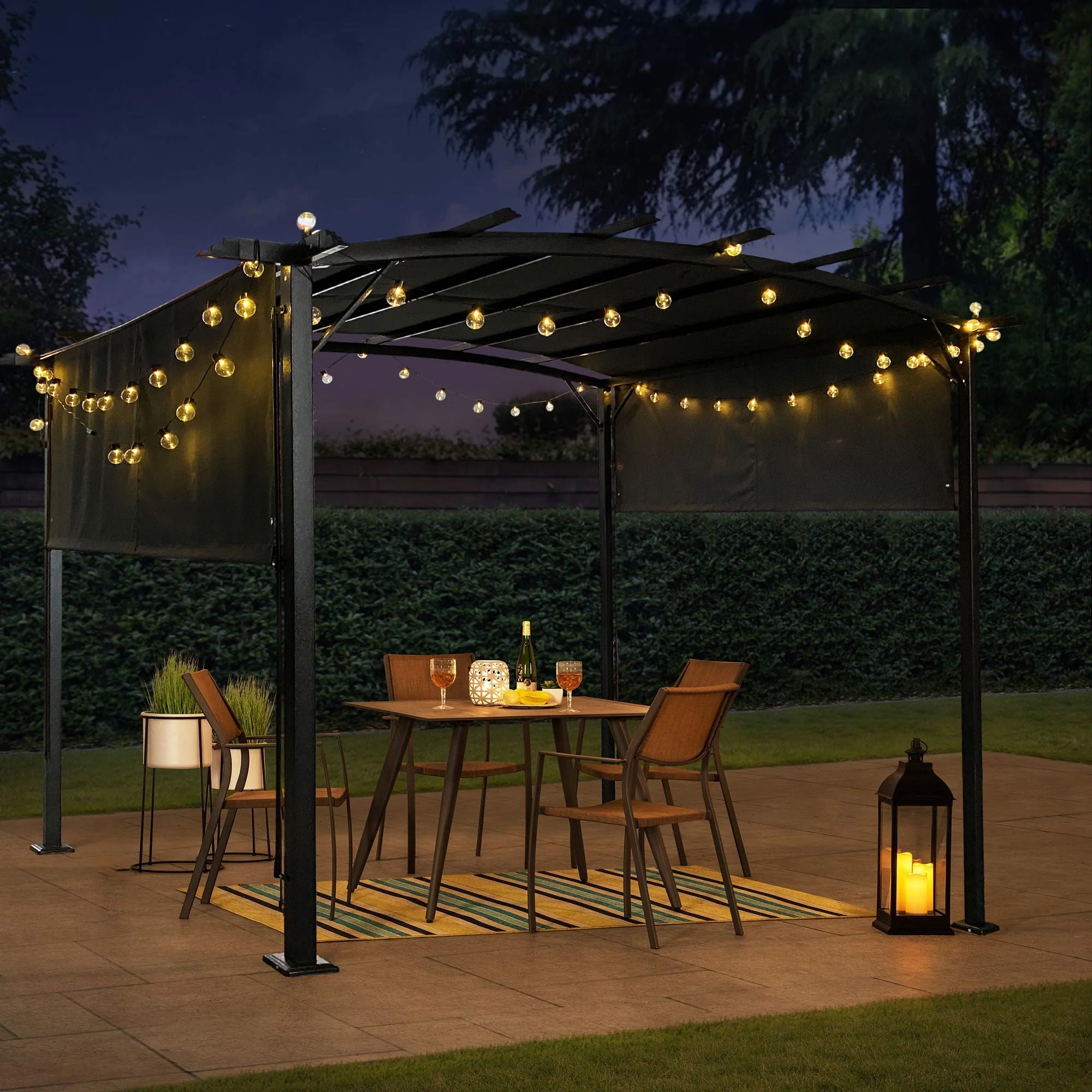 Outdoor Patio Pergola Gazebo - Steel Frame Sun Shelter With Retractable Canopy - Image 6