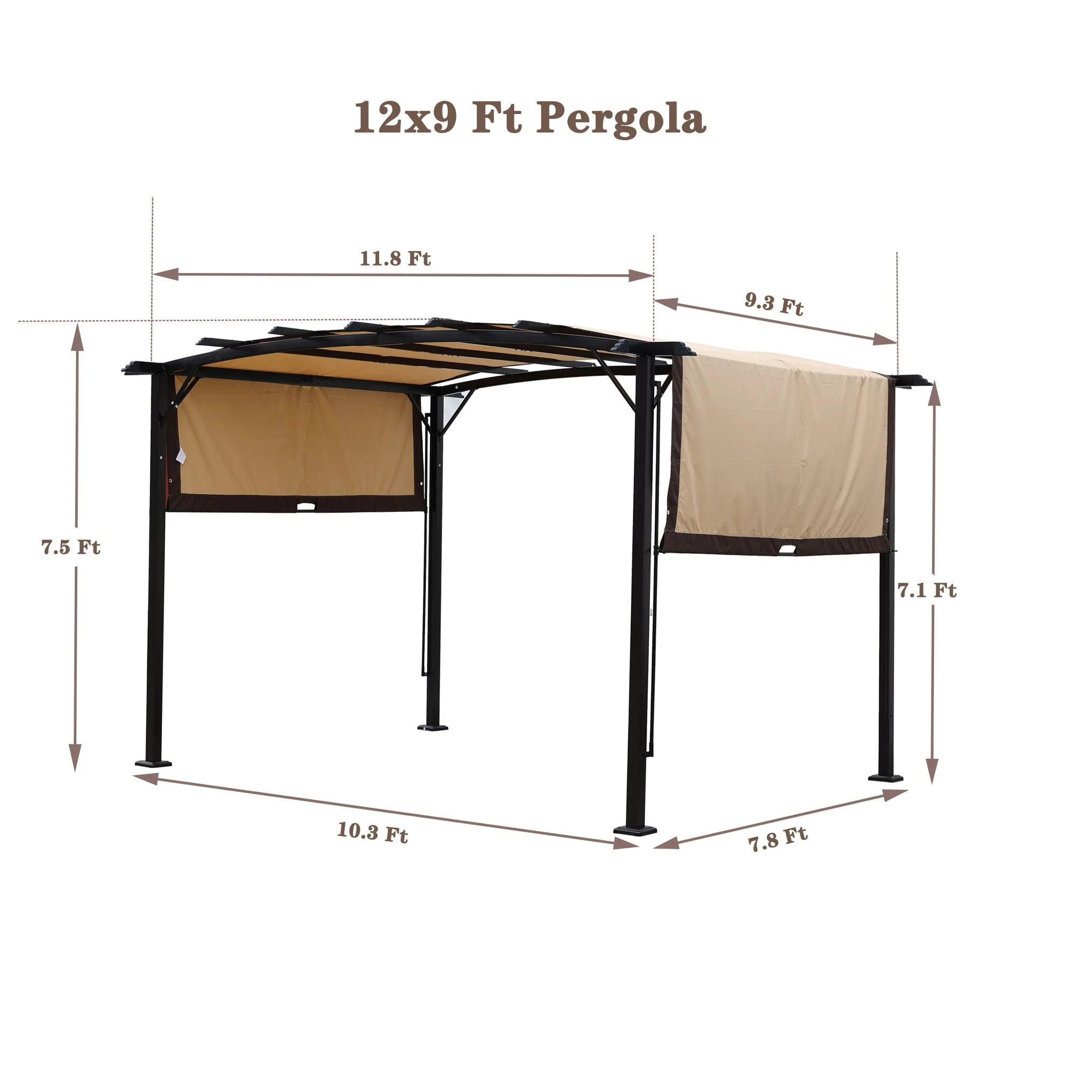 Outdoor Patio Pergola Gazebo - Steel Frame Sun Shelter With Retractable Canopy - Image 7