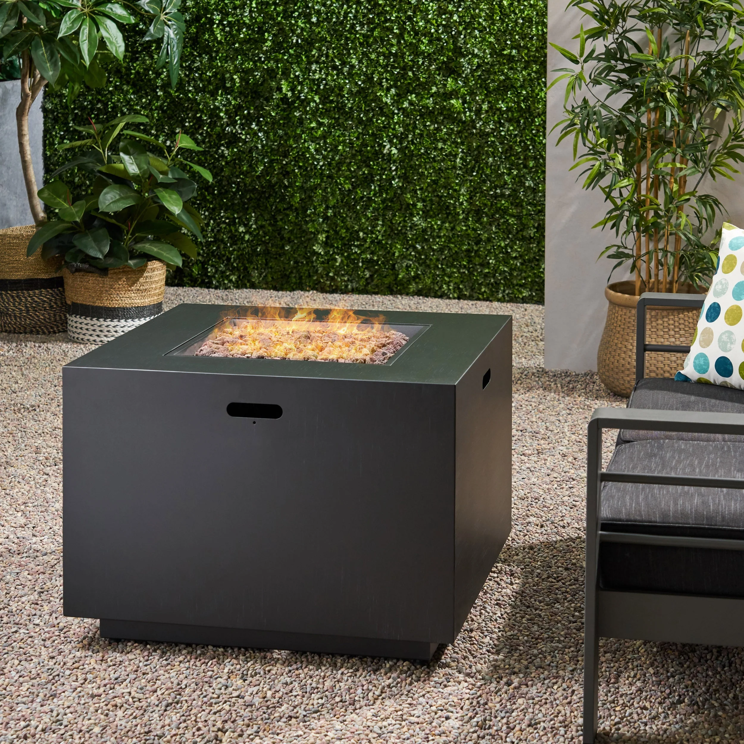 Outdoor Patio Propane Fire Pit 24" H x 31" W Square Iron Gas-Burning Fire Pit - Image 2