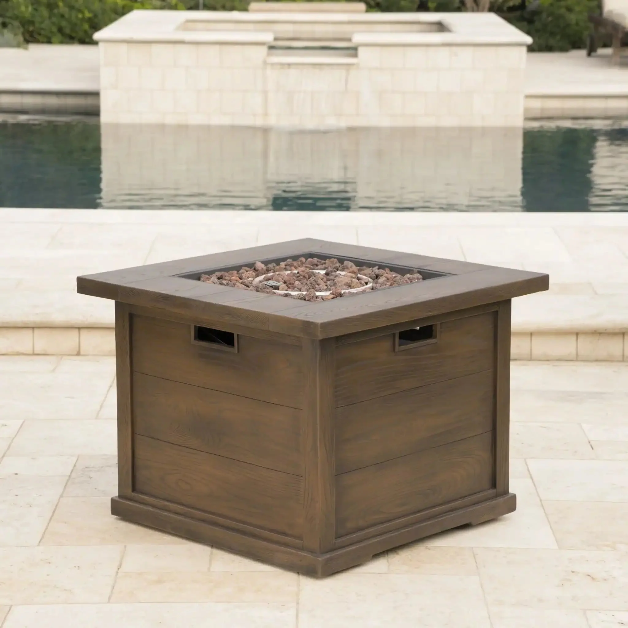 Outdoor Patio Square Gas Burning MgO Fire Pit with Built-In Tank, 40000 BTU - Image 3