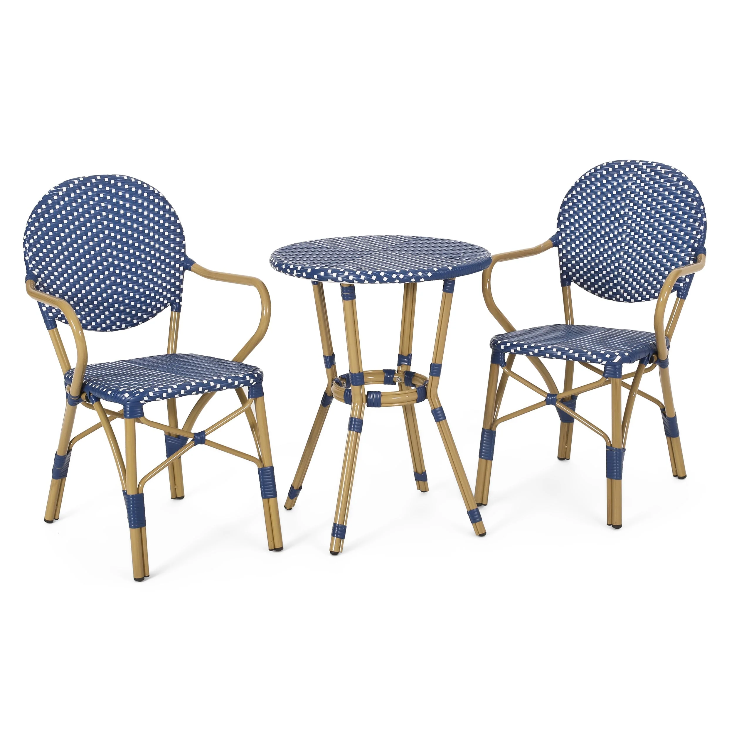 Outdoor PE Rattan and Aluminum 3 Piece French Bistro Set - Image 2