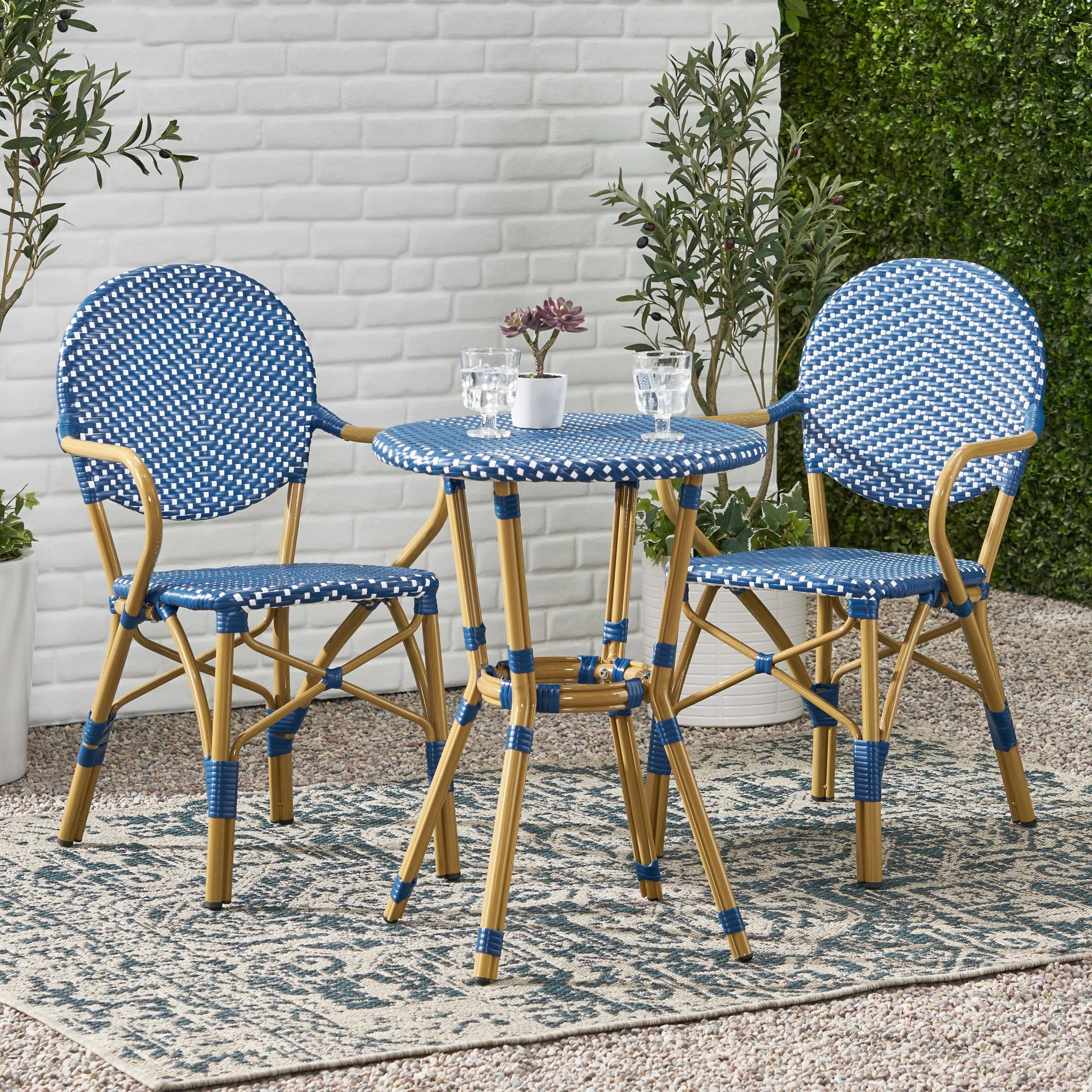 Outdoor PE Rattan and Aluminum 3 Piece French Bistro Set - Image 3