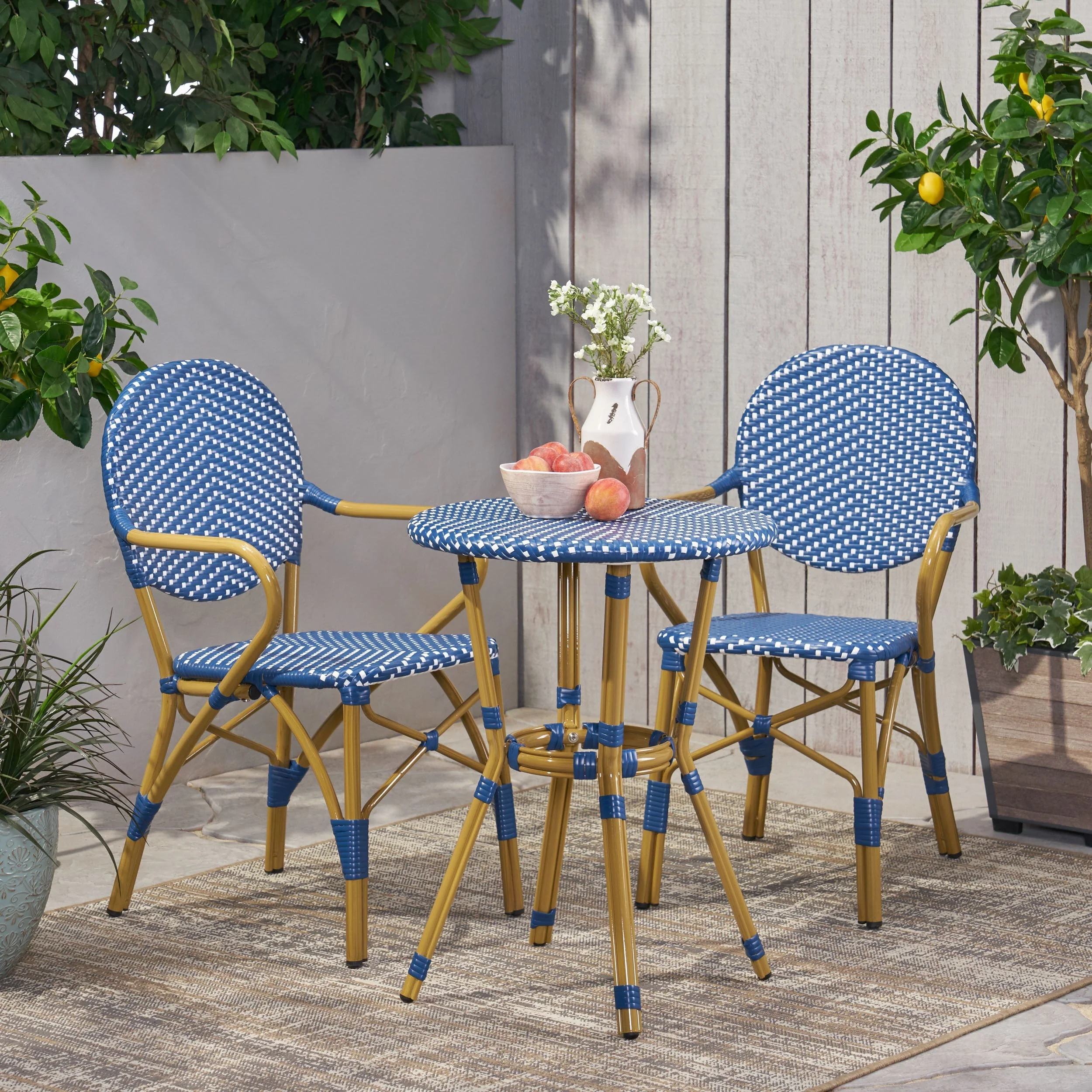Outdoor PE Rattan and Aluminum 3 Piece French Bistro Set - Image 4