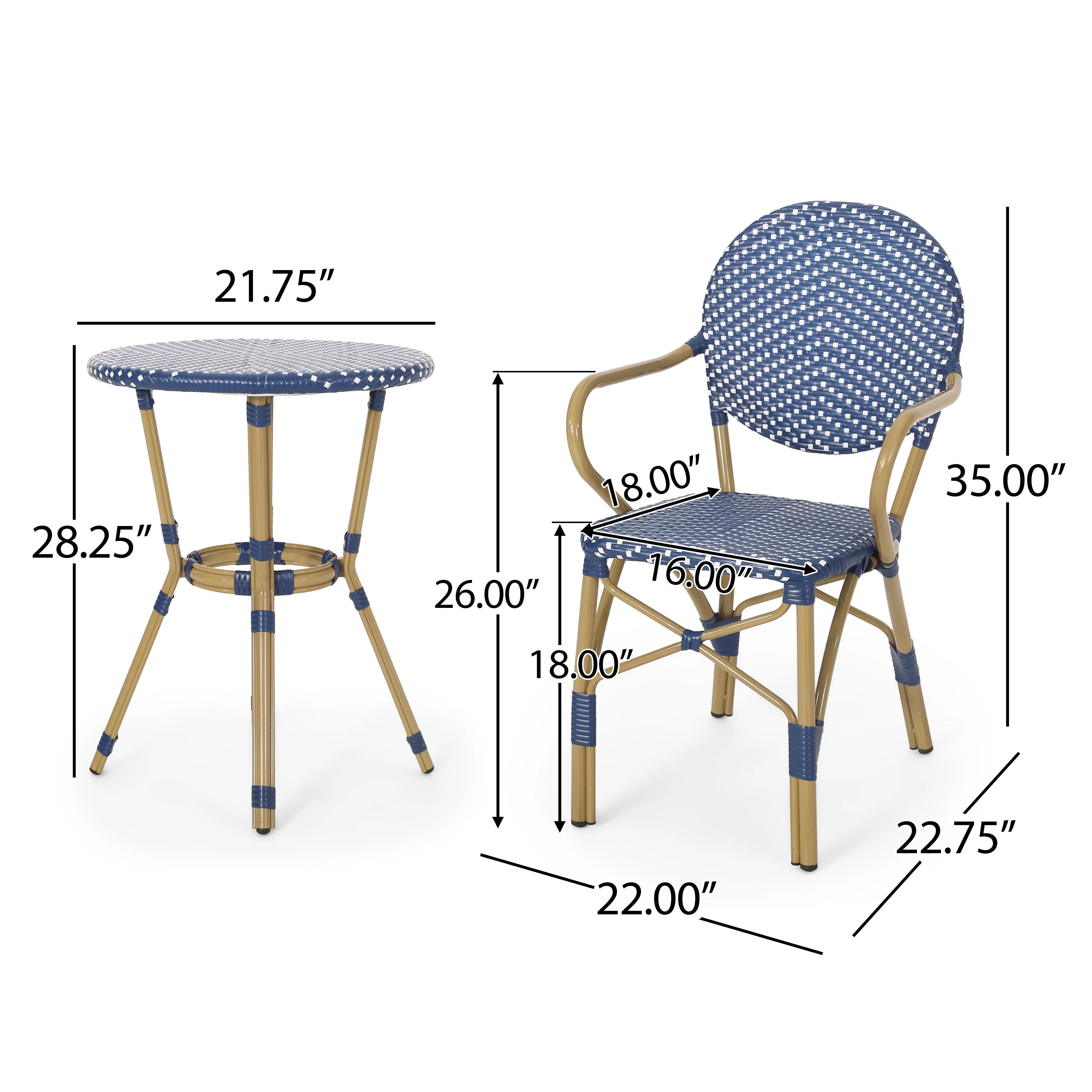 Outdoor PE Rattan and Aluminum 3 Piece French Bistro Set - Image 5