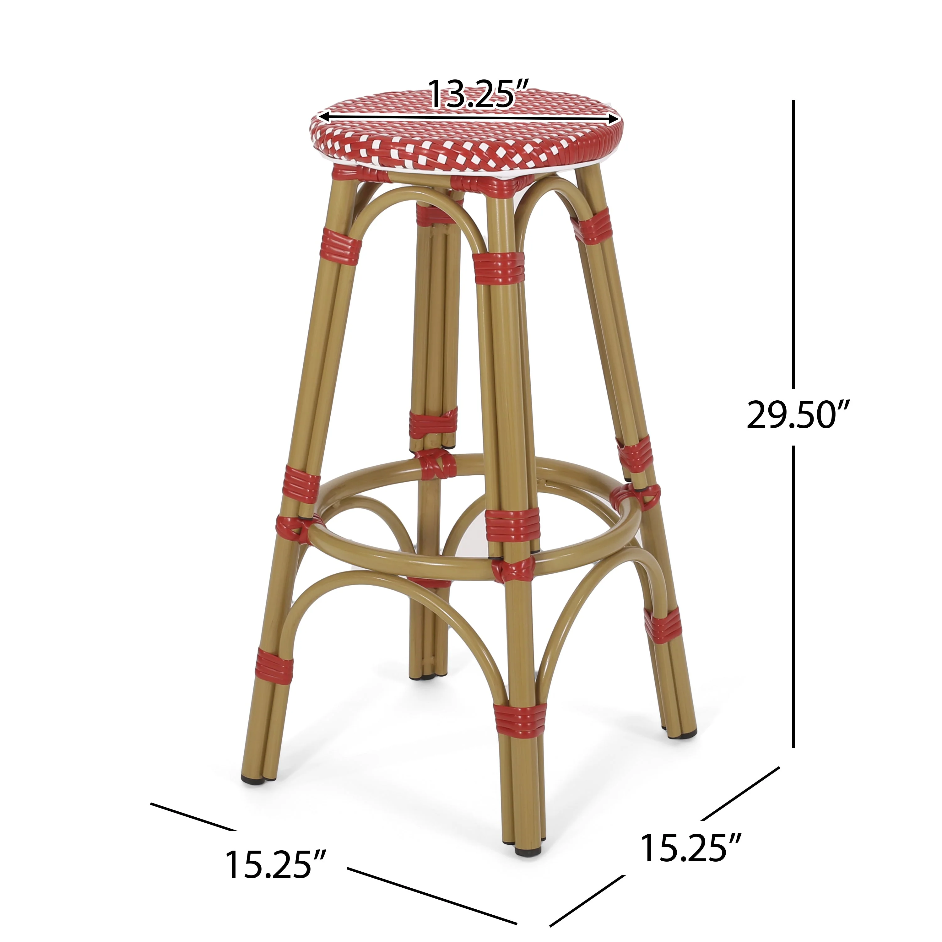 Outdoor PE Rattan and Aluminum French Backless Barstools, Set of 2 - Image 5