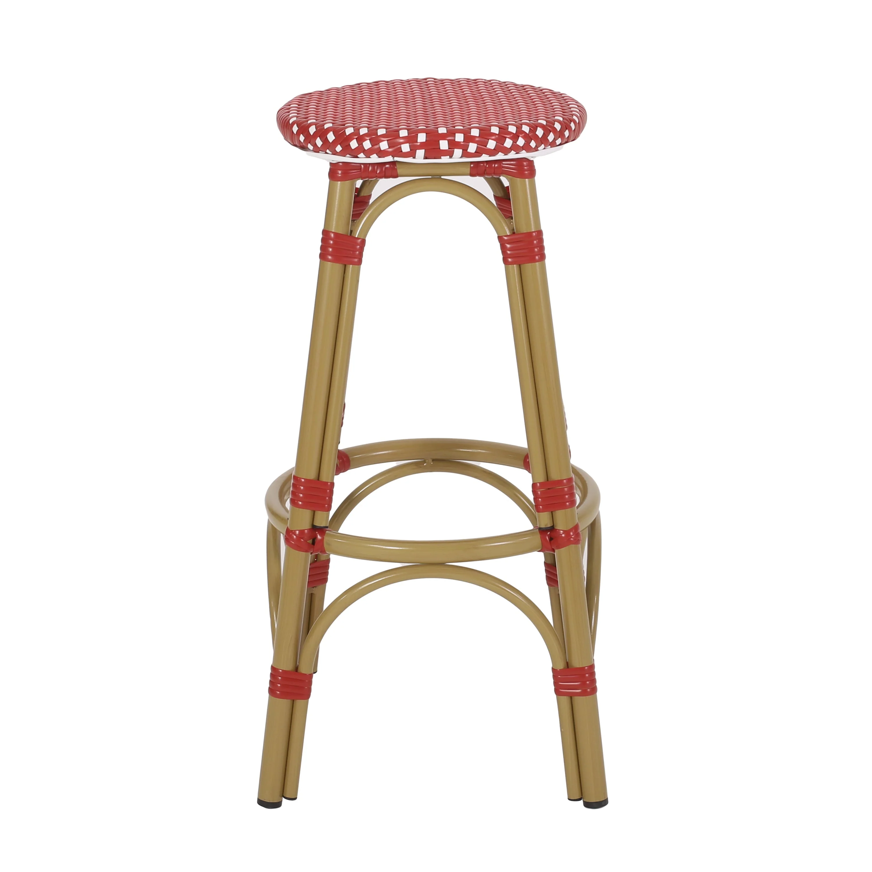 Outdoor PE Rattan and Aluminum French Backless Barstools, Set of 2 - Image 6