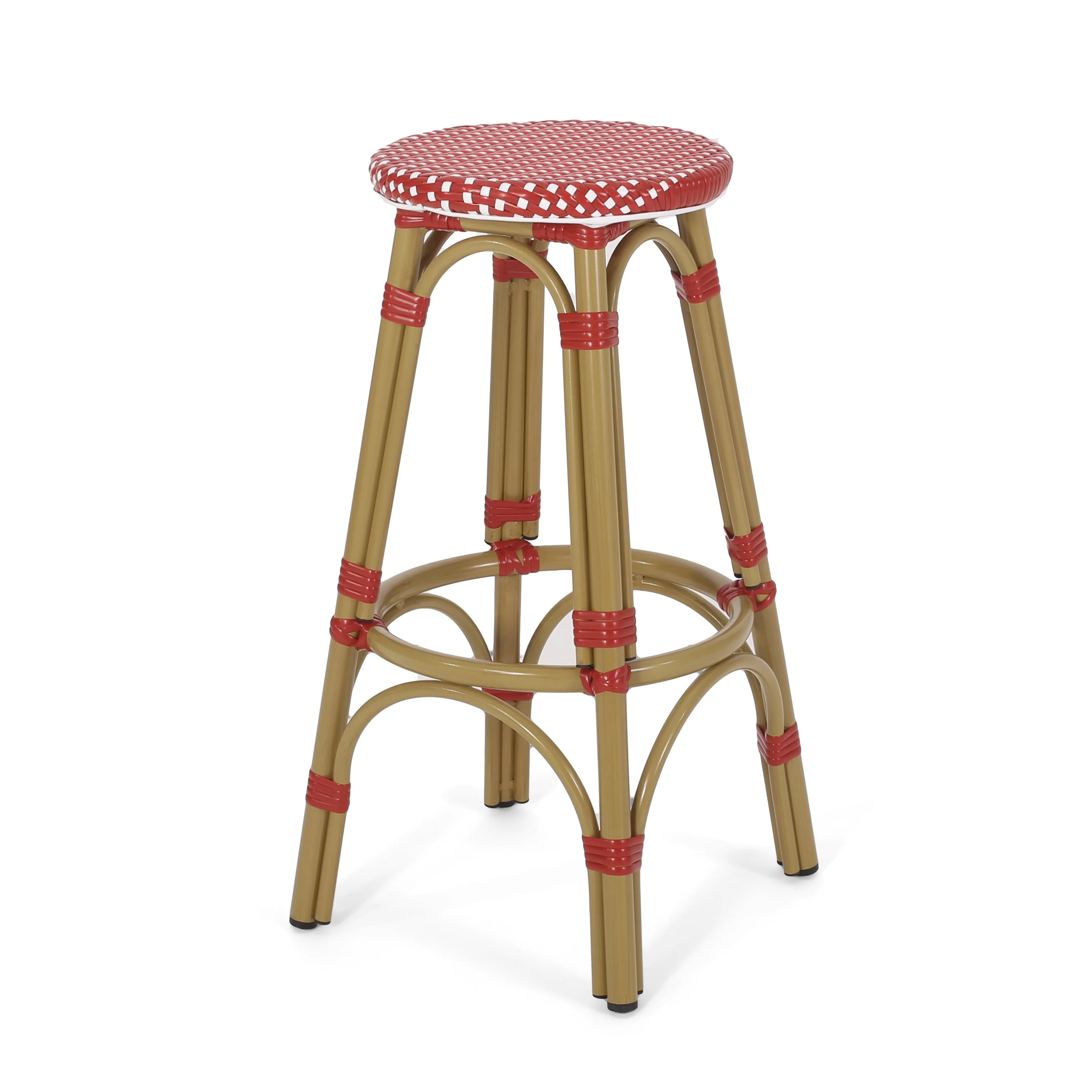 Outdoor PE Rattan and Aluminum French Backless Barstools, Set of 2 - Image 7