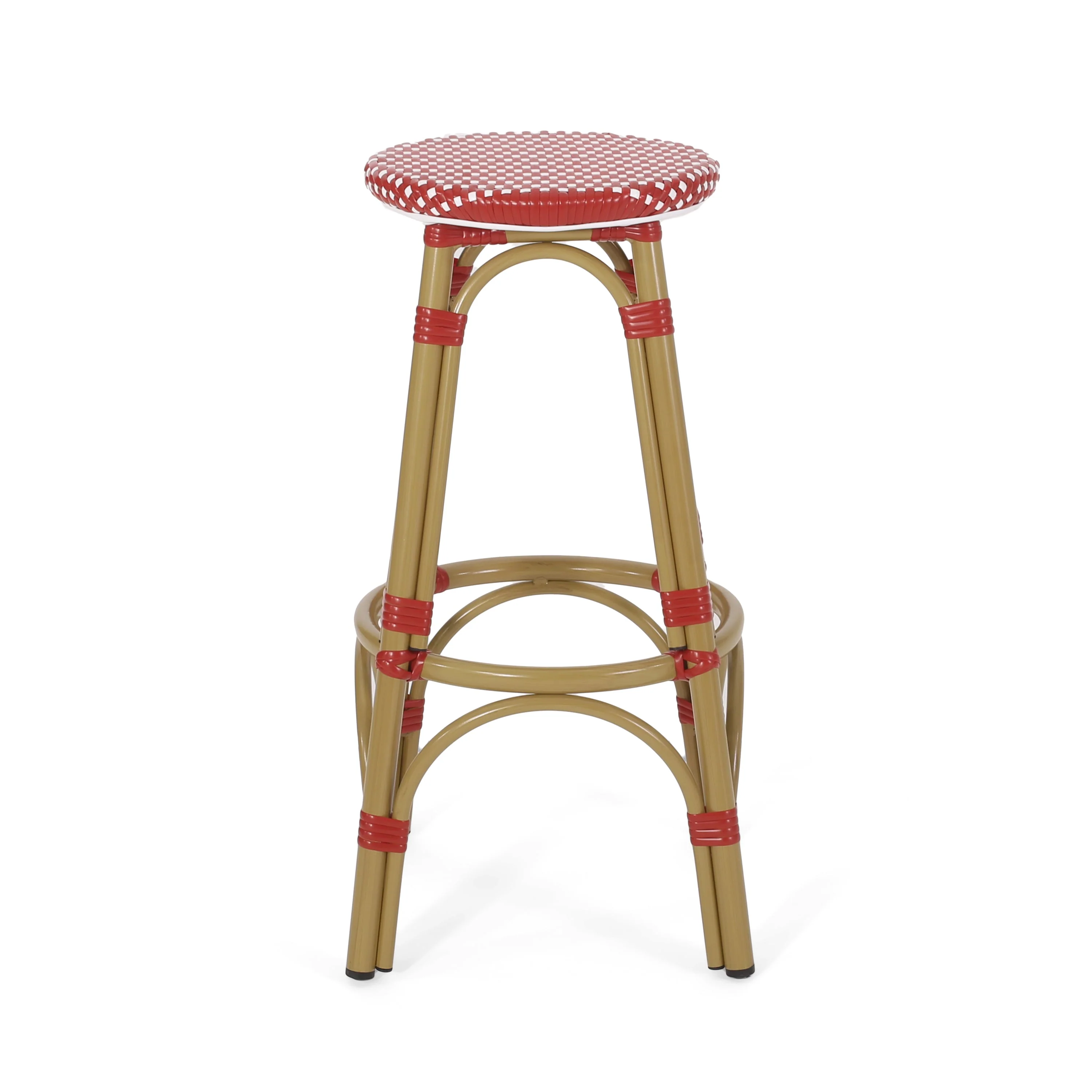 Outdoor PE Rattan and Aluminum French Backless Barstools, Set of 2 - Image 8